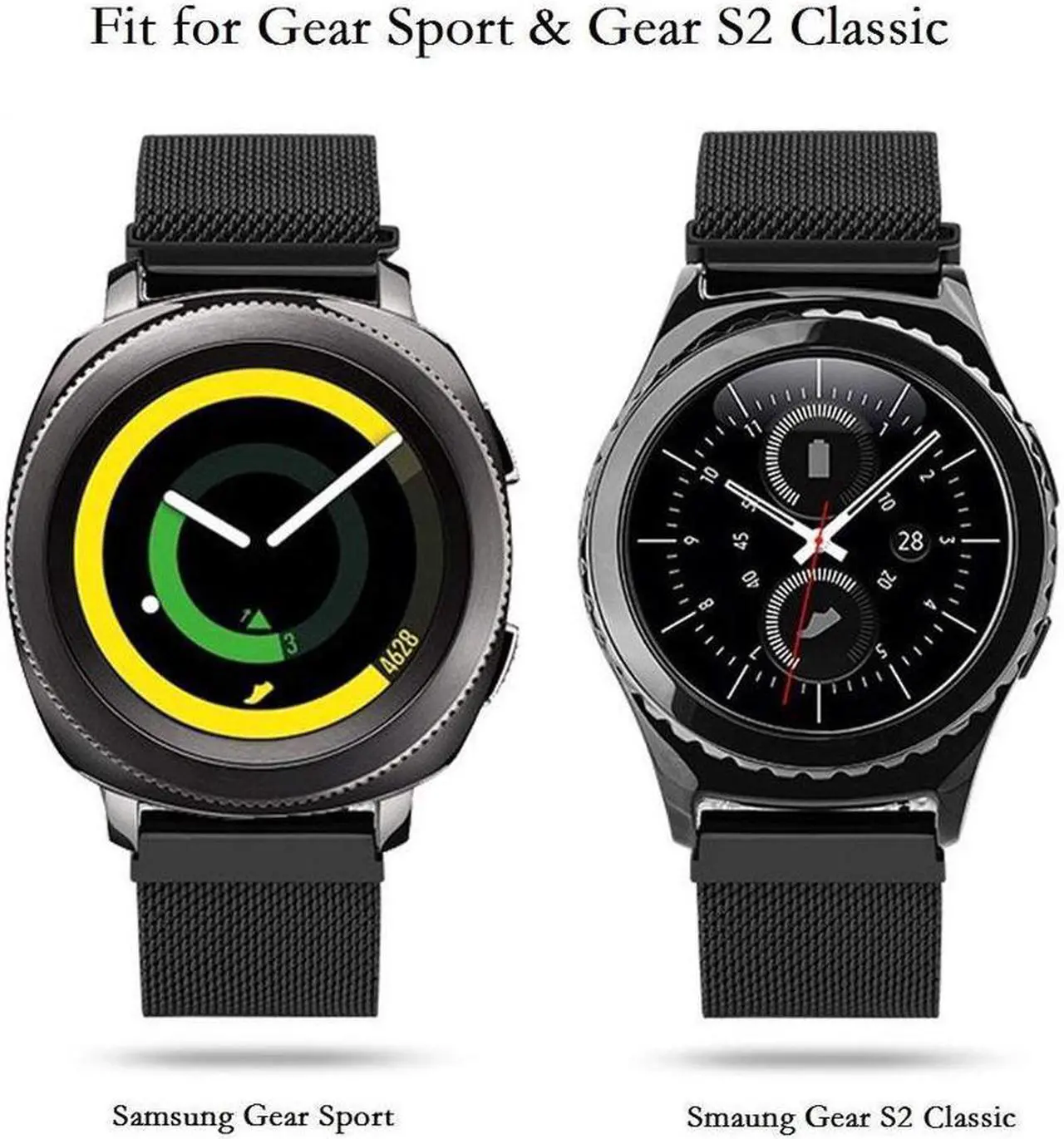 Alt view image 2 of 7 - Compatible Galaxy Watch (42mm)/Galaxy Watch Active Bands Sets, 20mm 2 Pack Stainless Steel Band+ Mesh Loop Band Bracelet Strap for Compatible Galaxy Watch 42mm/Ticwatch E/Galaxy Watch Active 40mm