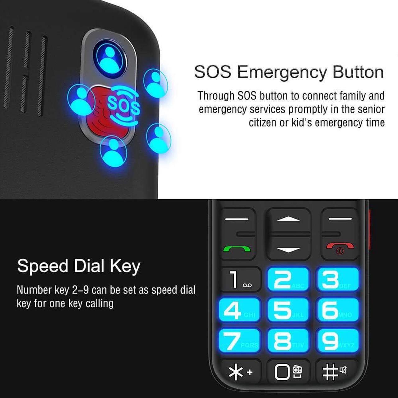 Alt view image 4 of 7 - UNIWA Unlocked Cell Phone 3G Senior Cell Phone WCDMA GSM Cell Phone for Senior Citizen & Kids 2.31” Curved Screen Embossed Keyboard Big Button Big Font SOS Emergency Simple Phone with Charging Dock