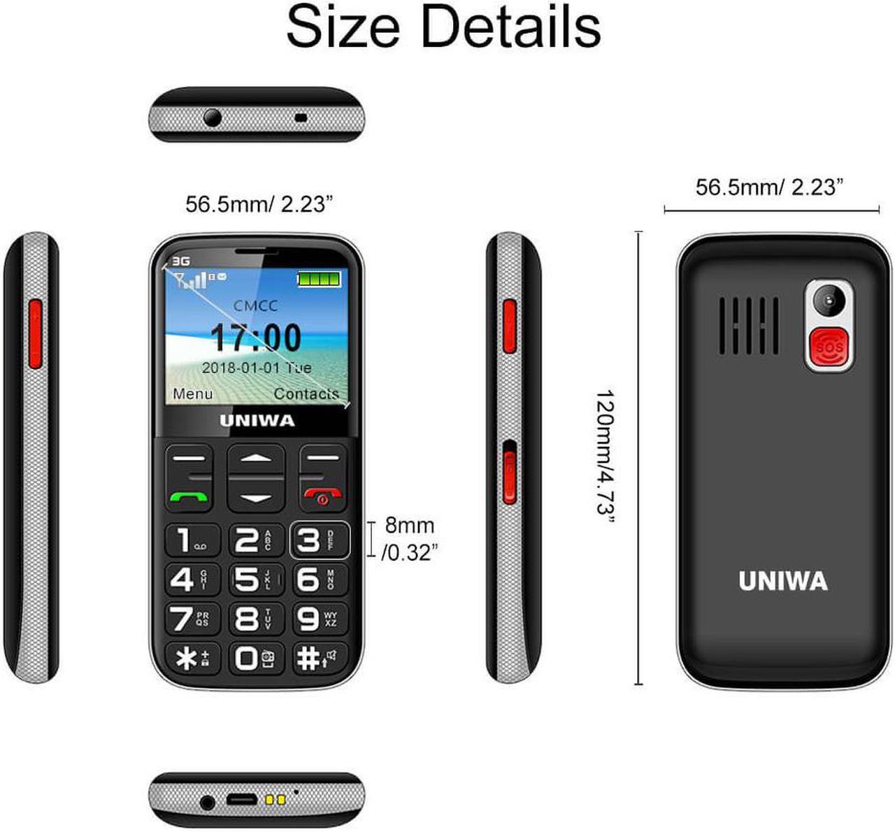 Alt view image 7 of 7 - UNIWA Unlocked Cell Phone 3G Senior Cell Phone WCDMA GSM Cell Phone for Senior Citizen & Kids 2.31” Curved Screen Embossed Keyboard Big Button Big Font SOS Emergency Simple Phone with Charging Dock