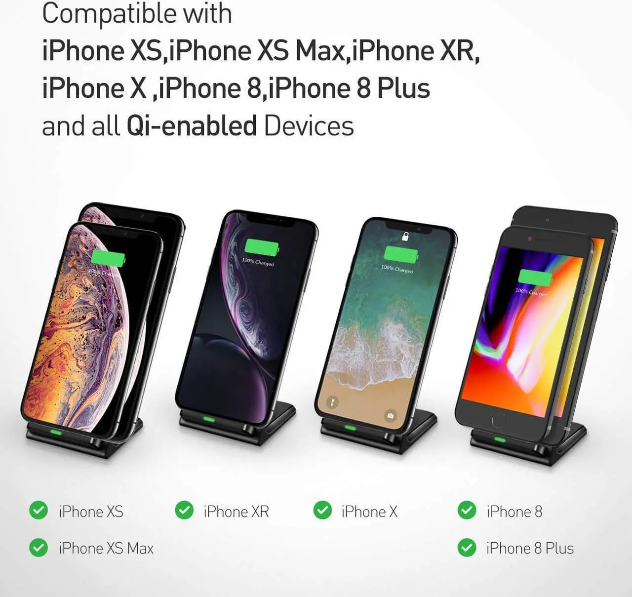 Alt view image 2 of 7 - Werleo Qi Wireless Charger 10W Fast Wireless Charger for Samsung Galaxy S10 S10+ S10E S9 Note 9 Qi Certified Compatible iPhone Xs Max Xs XR X 8 8 Plus 5W for All Qi-Enabled Phones - No AC Adpater