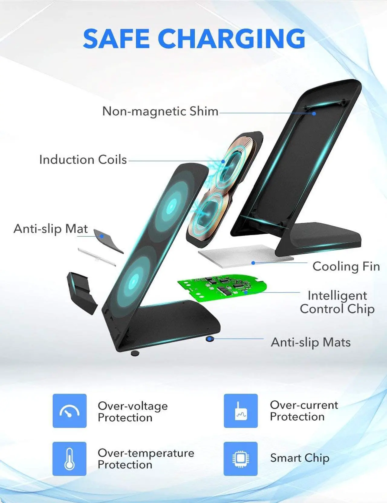 Alt view image 4 of 7 - Werleo Qi Wireless Charger 10W Fast Wireless Charger for Samsung Galaxy S10 S10+ S10E S9 Note 9 Qi Certified Compatible iPhone Xs Max Xs XR X 8 8 Plus 5W for All Qi-Enabled Phones - No AC Adpater