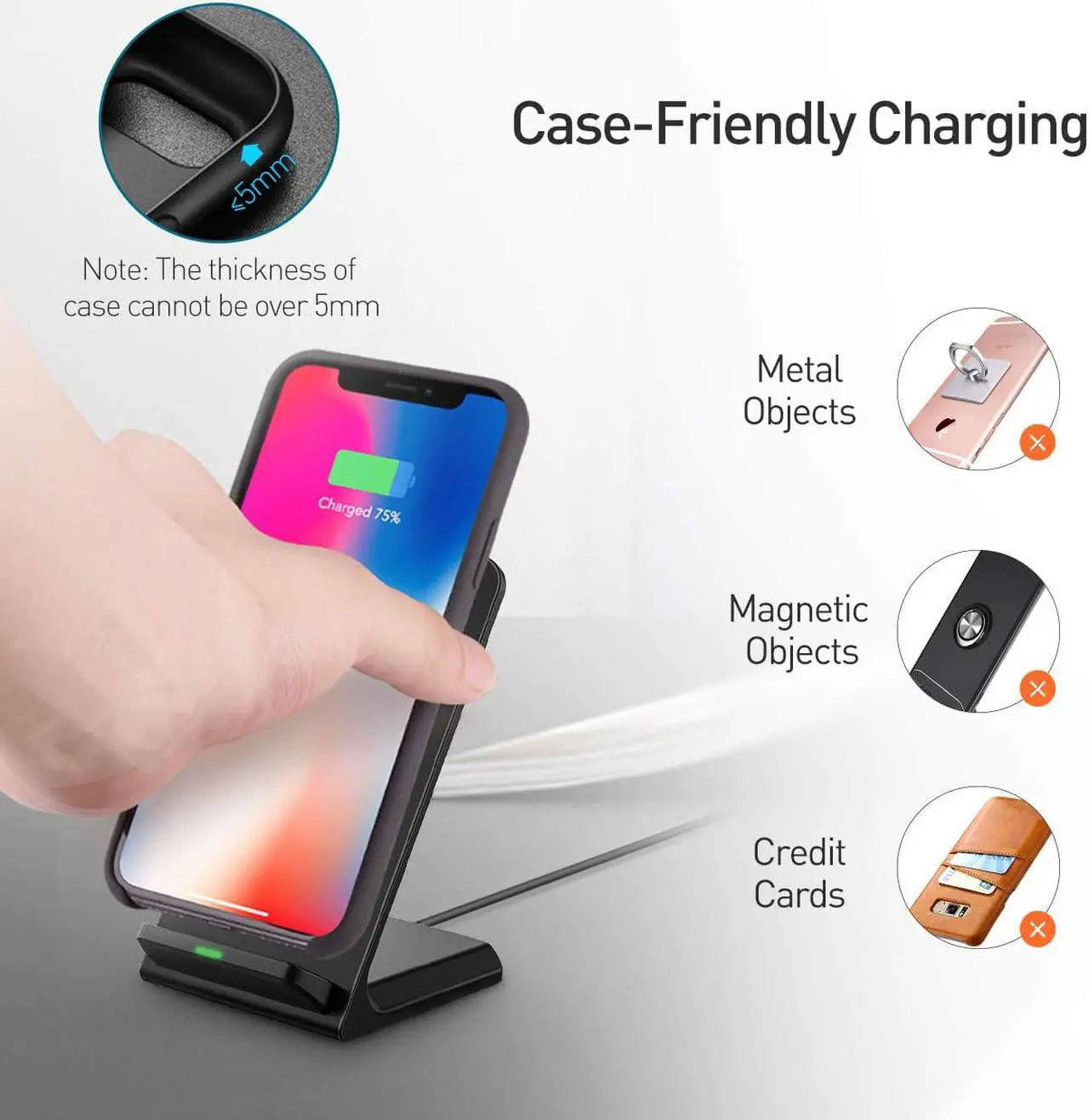 Alt view image 7 of 7 - Werleo Qi Wireless Charger 10W Fast Wireless Charger for Samsung Galaxy S10 S10+ S10E S9 Note 9 Qi Certified Compatible iPhone Xs Max Xs XR X 8 8 Plus 5W for All Qi-Enabled Phones - No AC Adpater
