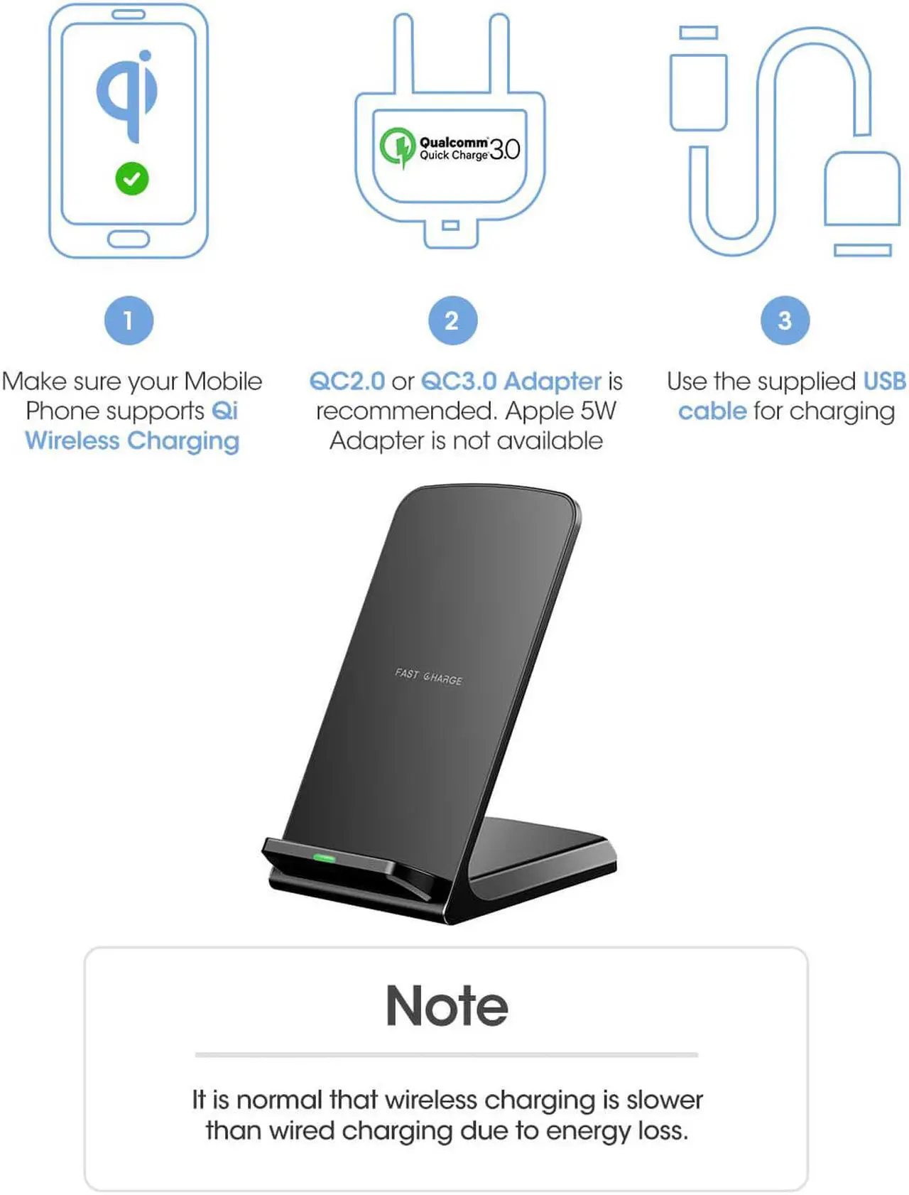 Alt view image 3 of 7 - Werleo Qi Wireless Charger 10W Fast Wireless Charger for Samsung Galaxy S10 S10+ S10E S9 Note 9 Qi Certified Compatible iPhone Xs Max Xs XR X 8 8 Plus 5W for All Qi-Enabled Phones - No AC Adpater
