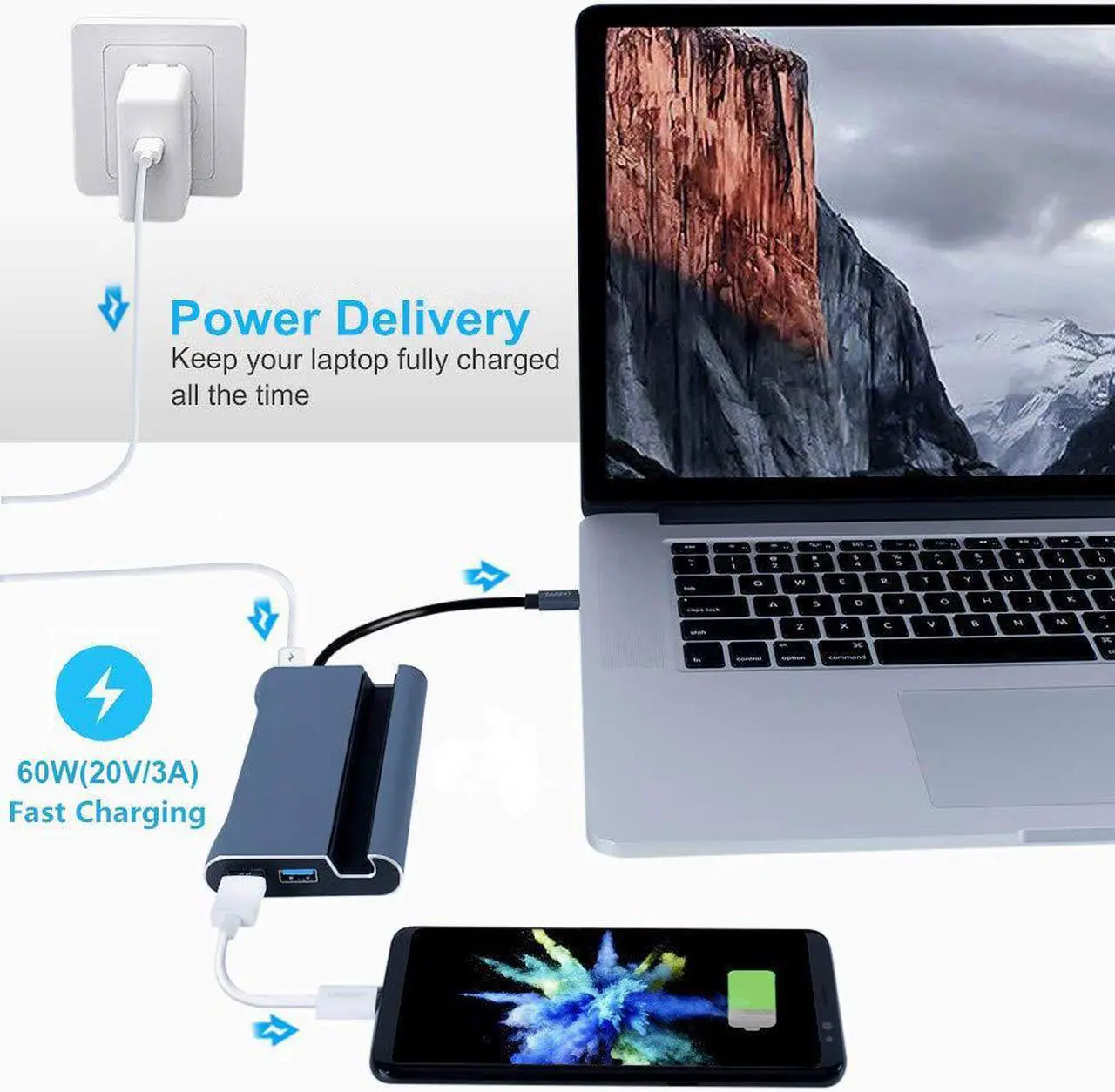 Alt view image 6 of 7 - USB C Hub to HDMI Adapter Werleo 7 in 1 Type C Multiport Adapter with 4K HDMI 1000Mbps Ethernet VGA 3×USB 3.0 Type C Charging Port for MacBook Pro Samsung S8 S9 Disk Keyboard