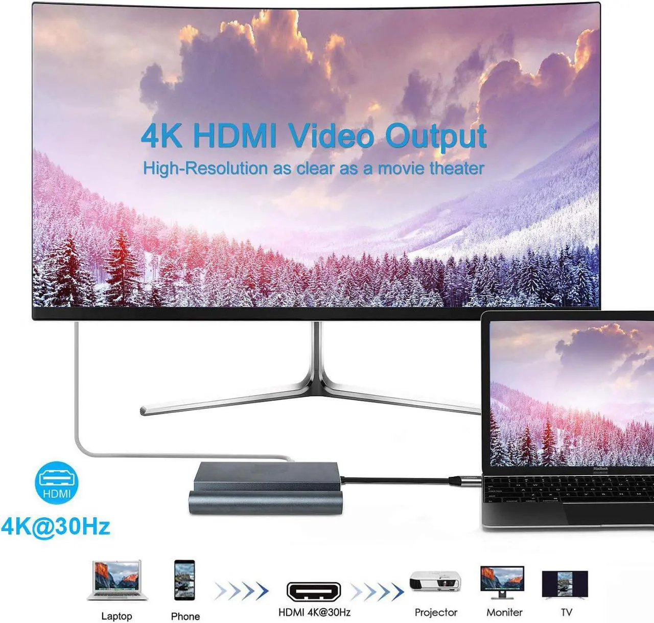 Alt view image 4 of 7 - USB C Hub to HDMI Adapter Werleo 7 in 1 Type C Multiport Adapter with 4K HDMI 1000Mbps Ethernet VGA 3×USB 3.0 Type C Charging Port for MacBook Pro Samsung S8 S9 Disk Keyboard