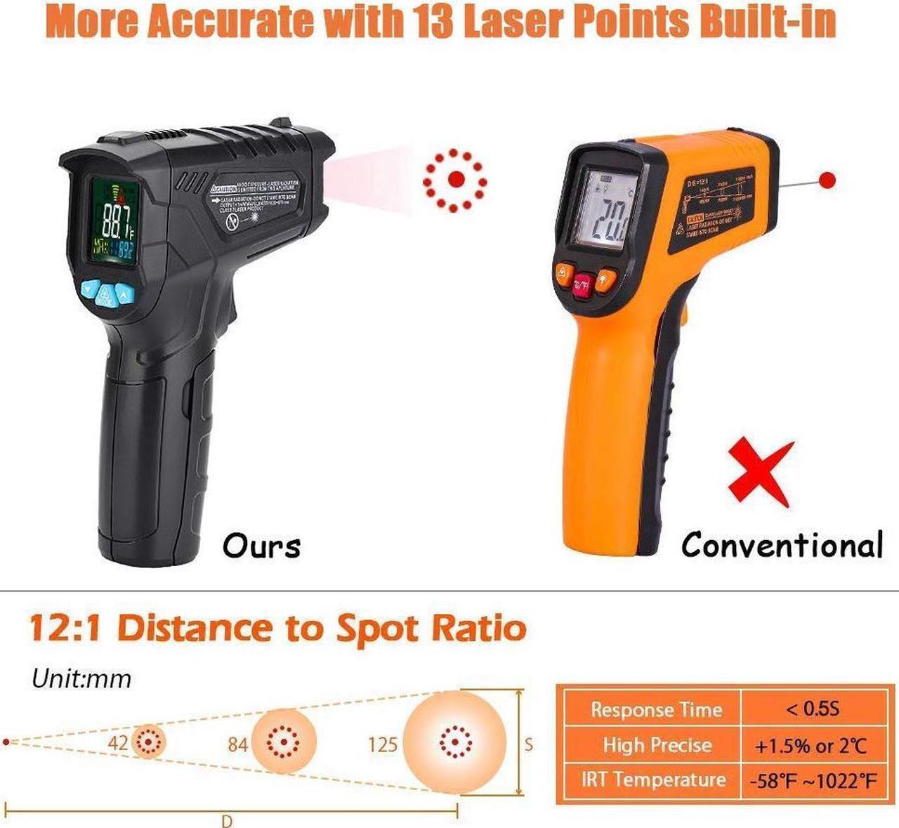 Alt view image 4 of 7 - Infrared Thermometer Non-Contact Digital Laser IR Temperature Gun for Kitchen Meat Food Cooking BBQ Automotive Industrial Thermostat with Flashlight HD Backlight LCD Temp Display