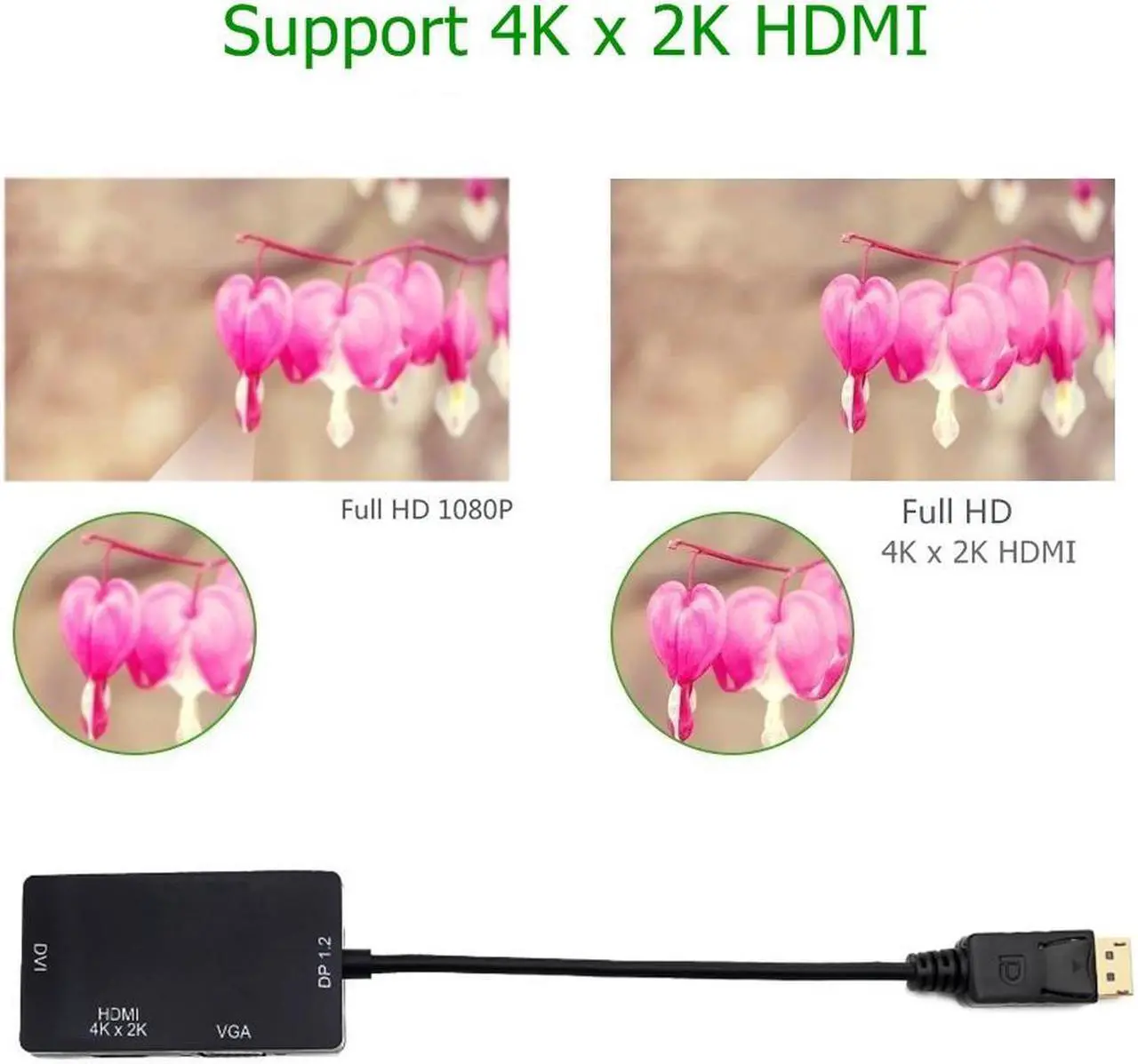Alt view image 2 of 7 - Werleo Thunderbolt DisplayPort 1.2 to HDMI 4K DVI VGA Adapter Cable 3 in 1 Multi-Function Cable Adapter Converter