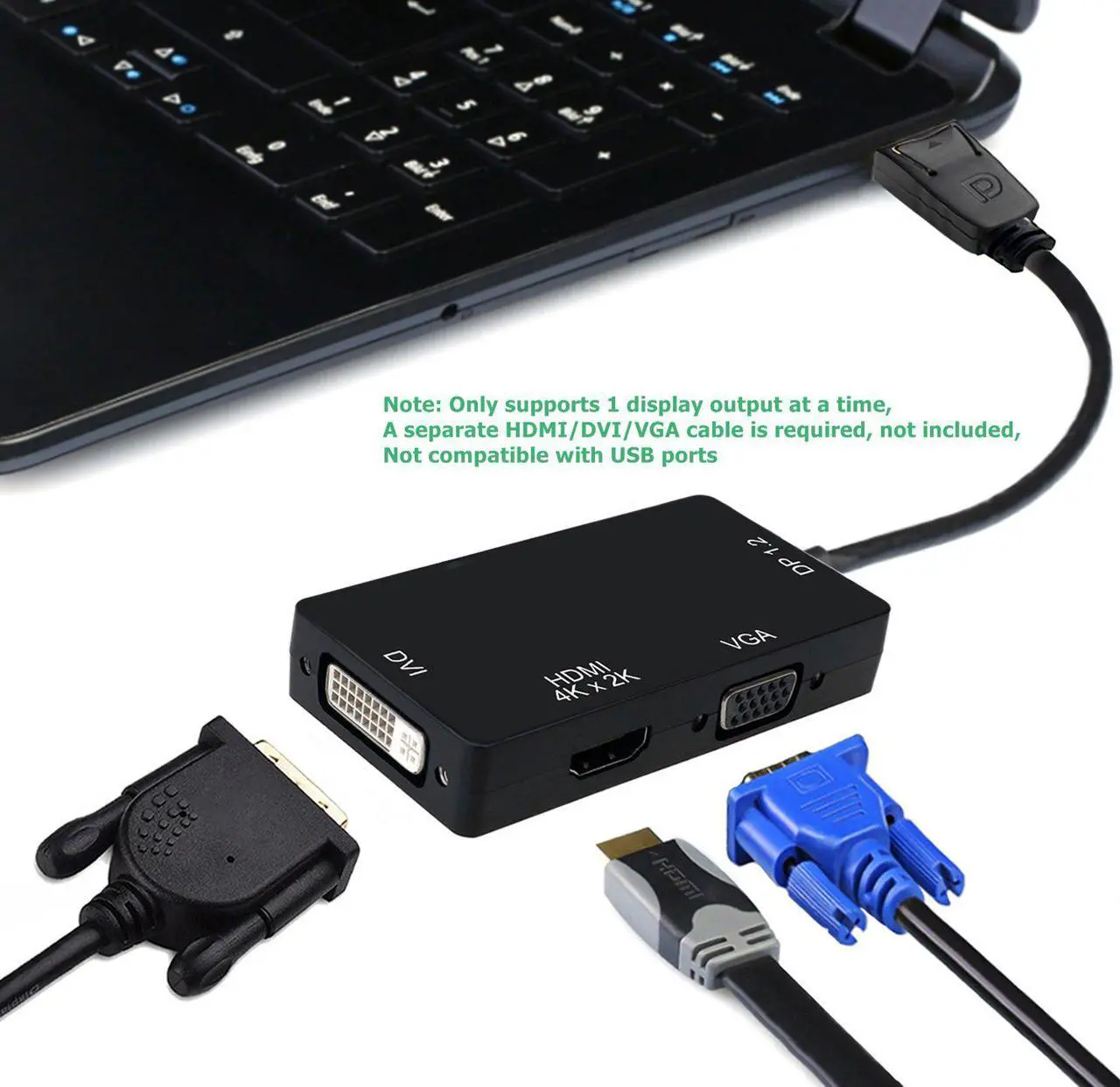 Alt view image 5 of 7 - Werleo Thunderbolt DisplayPort 1.2 to HDMI 4K DVI VGA Adapter Cable 3 in 1 Multi-Function Cable Adapter Converter