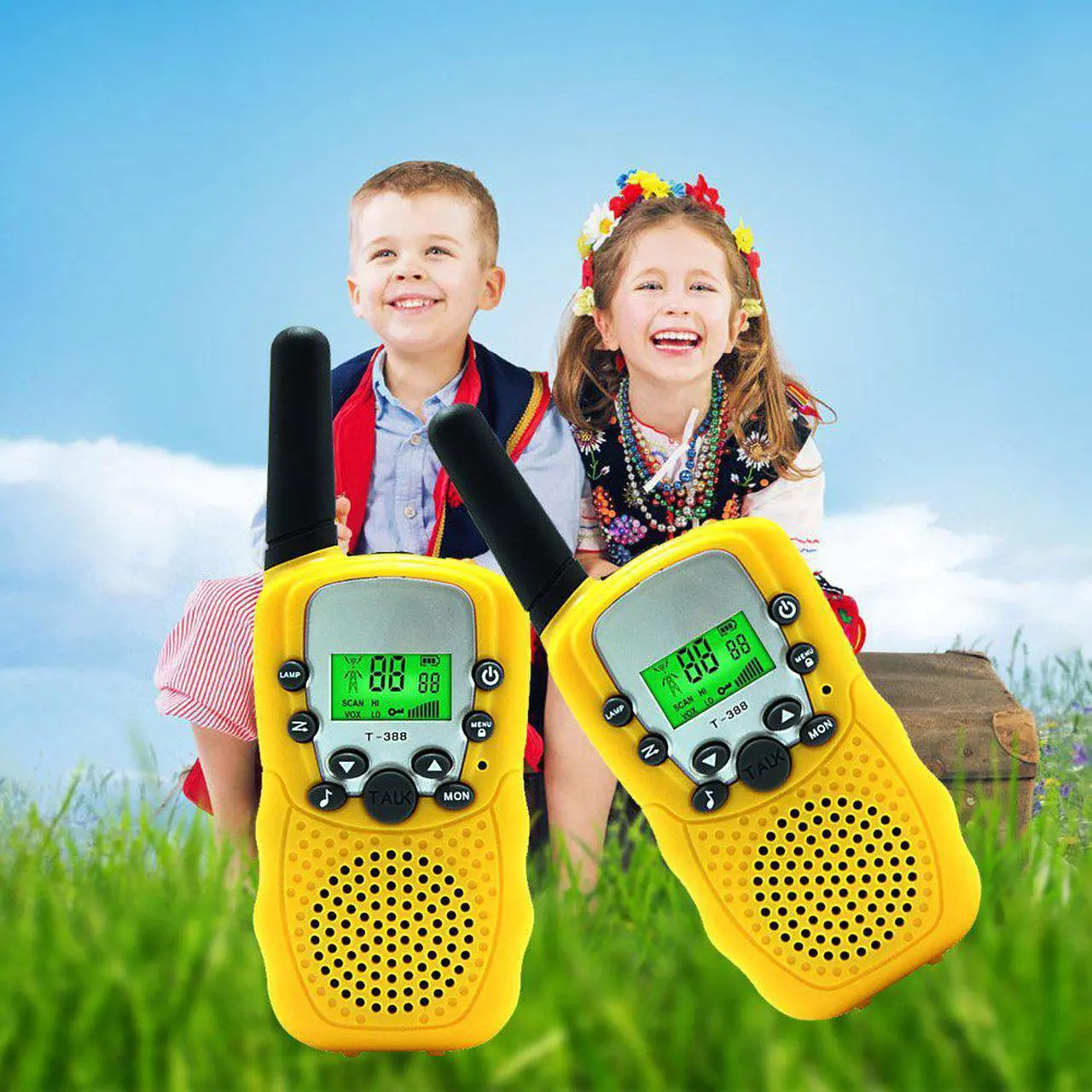 Alt view image 5 of 7 - Kids Walkie Talkie Two Ways Radio Toy Walkie Talkie for Kids 3 Miles Range 22 Channels Built in Flash Light FRS GMRS Handheld Mini Walkie Talkie for Outdoor Adventures Camping Hiking - 2 Packs