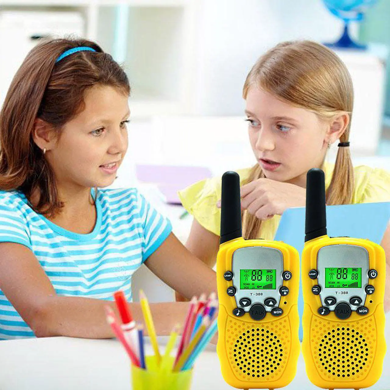 Alt view image 6 of 7 - Kids Walkie Talkie Two Ways Radio Toy Walkie Talkie for Kids 3 Miles Range 22 Channels Built in Flash Light FRS GMRS Handheld Mini Walkie Talkie for Outdoor Adventures Camping Hiking - 2 Packs