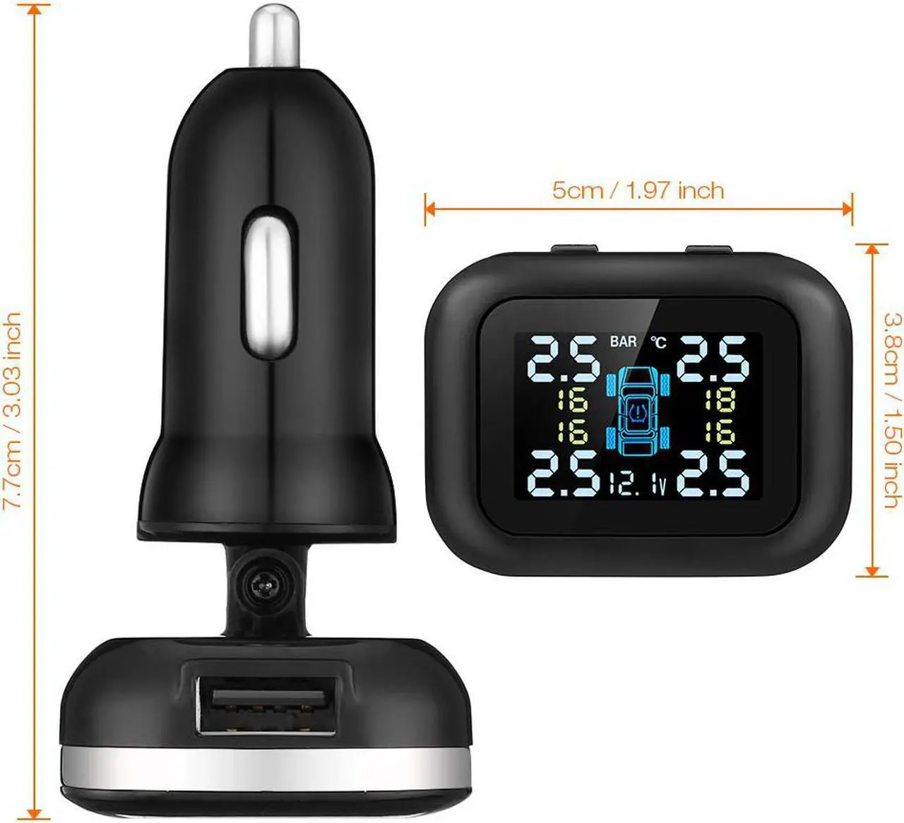 Alt view image 7 of 7 - WERLEO TPMS Wireless Tire Pressure Monitoring System with 4 DIY Sensors Real-time Displays 4 Tires' Pressure and Temperature TPMS - External TPMS4