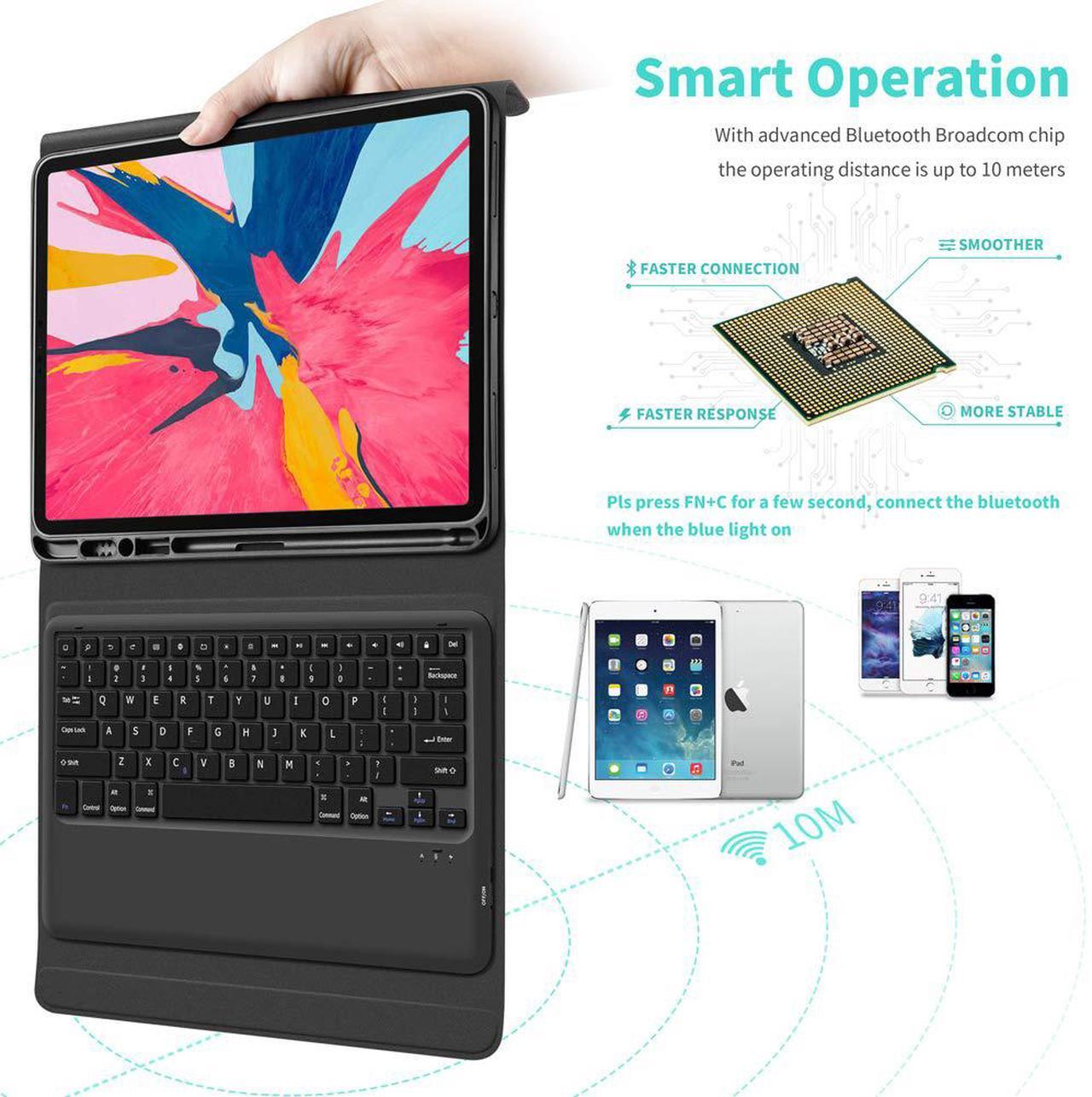 Alt view image 6 of 7 - iPad Pro 12.9 inch 2018 Keyboard Case - Support Apple Pencil Charging - Magnetic Wireless Bluetooth Keyboard Flip PU Case Full Protective Folio Stand Cover Auto Sleep Wake