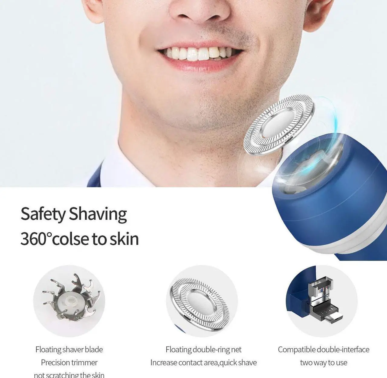 Alt view image 2 of 7 - Electric Shaver Portable Travel Razor Mini Beard Mustache Shaver Trimmer Hair Removal Mirco USB / USB For Android Smart Phones With OTG No Need Charge
