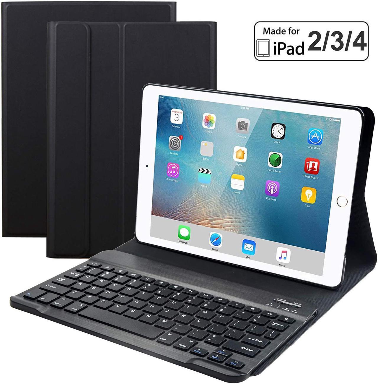 Main image of Werleo Keyboard Case for Apple iPad 2 3 4 Folding Leather Folio Cover with Removable Bluetooth Keyboard for iPad 2 iPad 3 iPad 4 Tablet Black