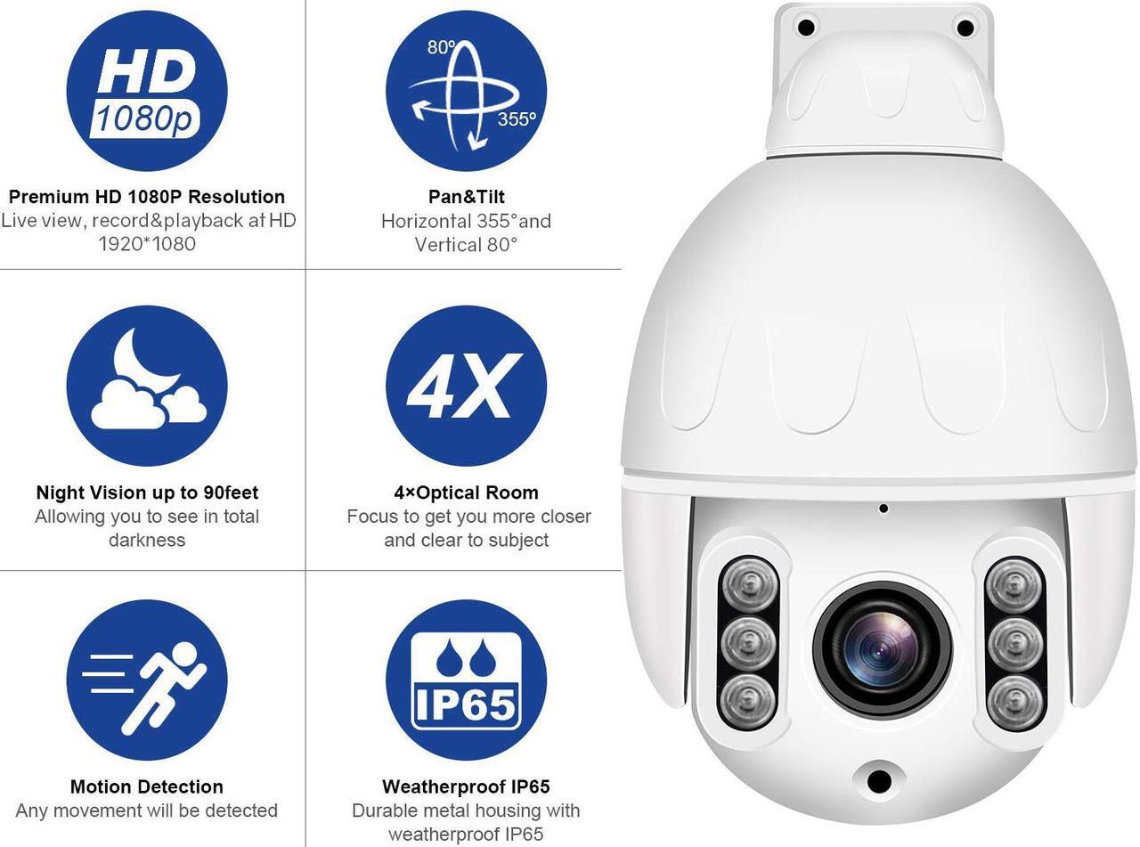 Alt view image 4 of 7 - Werleo Mini 1080P Outdoor WiFi Security Camera 4X Optical PTZ Auto Focus 30m Night Vision 150° Viewing Angle External SD Card Slot IP65 Weatherproof