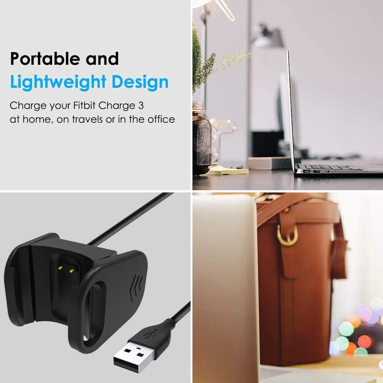 Alt view image 4 of 6 - Werleo Compatible Fitbit Charge 3 Charger Cable 3.3Ft Replacement USB Charging Cable Charging Cord with Cable Cradle Dock Adapter Compatible Fitbit Charge 3 HR Fitness Tracker Smart Watch - 2 Pack