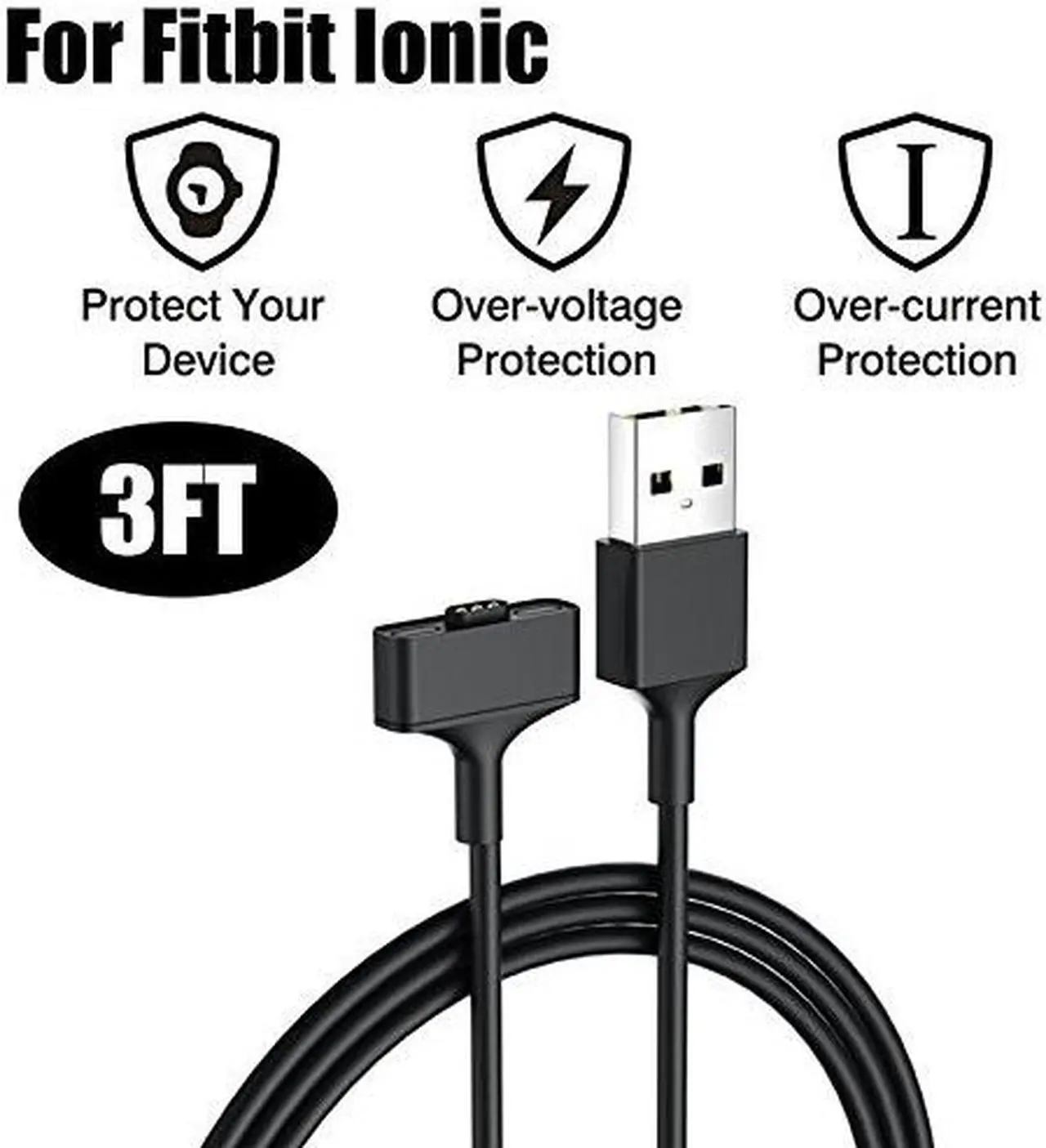 Alt view image 2 of 7 - WERLEO Compatible Fitbit Ionic Charging Cable 2 Pack Replacement USB Charger Charging Cable Adapter Compatible Fitbit Ionic Smartwatch - 3 feet Sturdy Fitbit Ionic Power Charging Cord