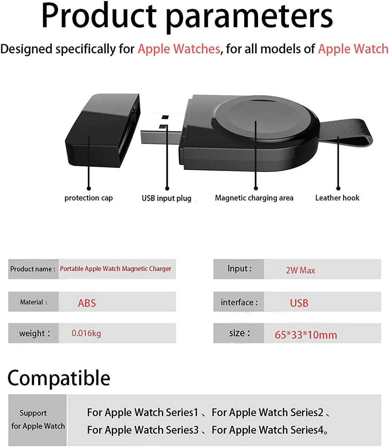 Alt view image 5 of 7 - Watch Charger for Apple Magnetic Portable Wireless iWatch Charger Compatible for Apple Watch Series 1 2 3 4 in 38mm 40mm 42mm 44mm