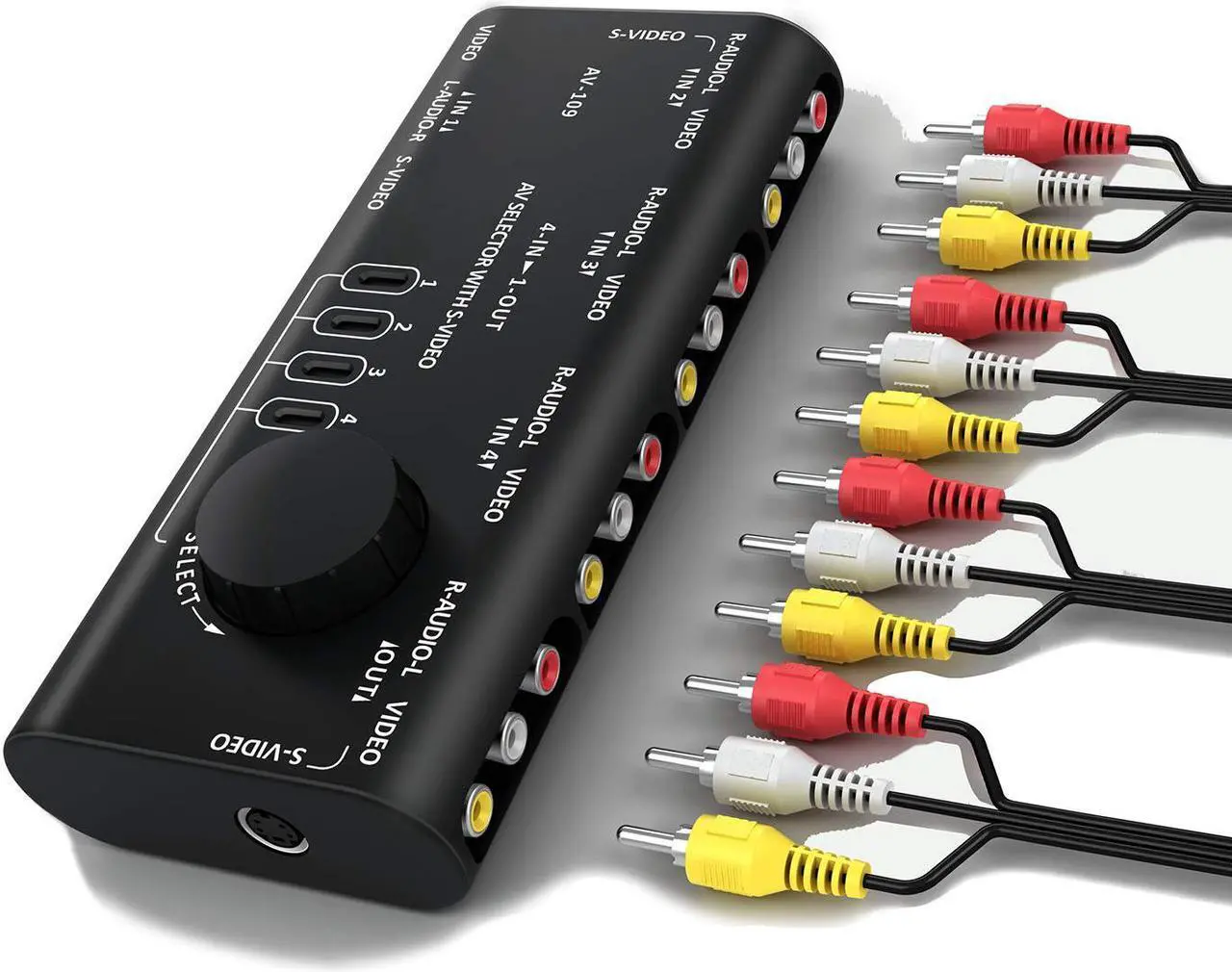 Alt view image 4 of 7 - AV RCA Switch WERLEO 4 in 1 AV Audio Video Signal Switcher Splitter S-Video Selector with RCA Cable for Xbox PS2 PS3 Wii DVD TV