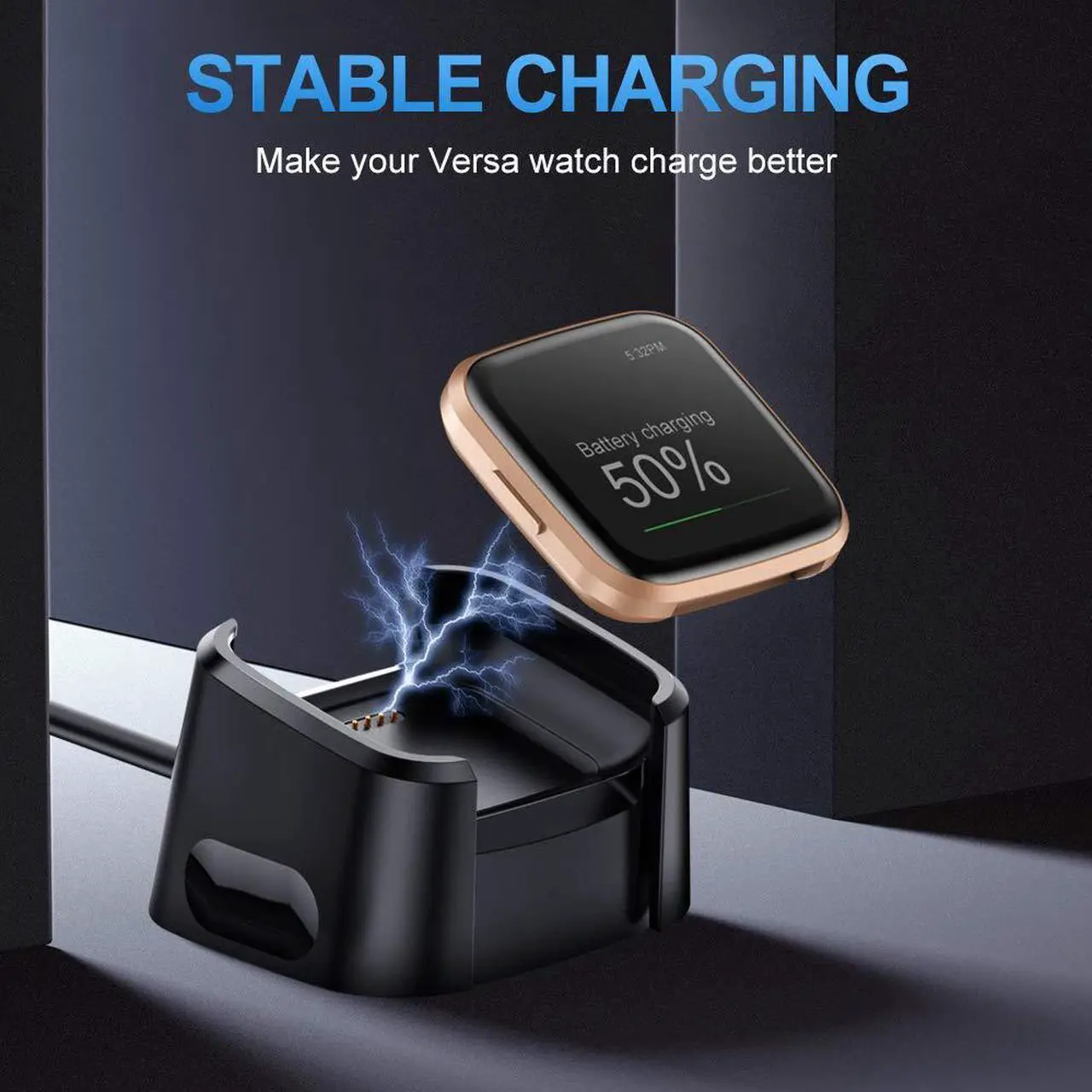 Alt view image 3 of 7 - Werleo Compatible with Fitbit Versa 2 Charger 2-Pack Replacement USB Charging Cable Dock for Versa 2 Smart Watch 3FT