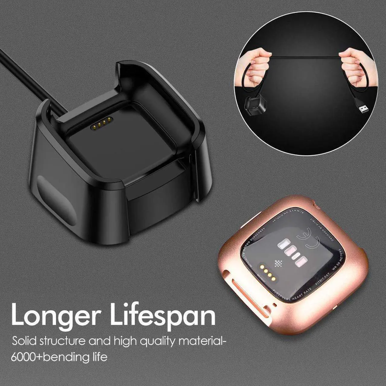 Alt view image 6 of 7 - Werleo Compatible with Fitbit Versa 2 Charger 2-Pack Replacement USB Charging Cable Dock for Versa 2 Smart Watch 3FT