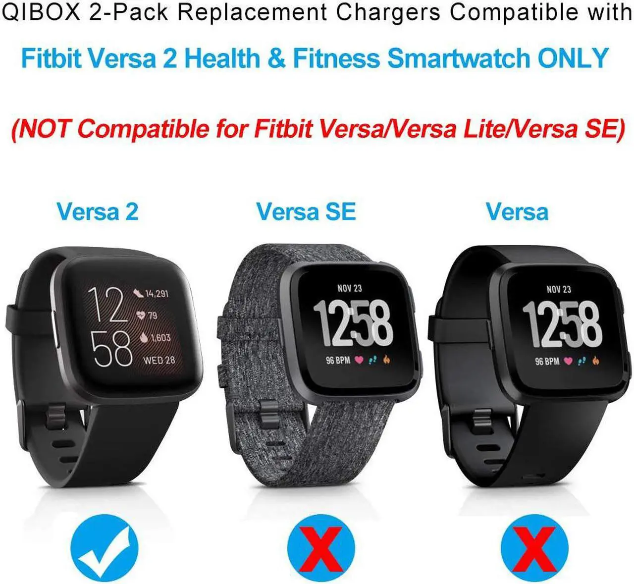 Alt view image 2 of 7 - Werleo Compatible with Fitbit Versa 2 Charger 2-Pack Replacement USB Charging Cable Dock for Versa 2 Smart Watch 3FT