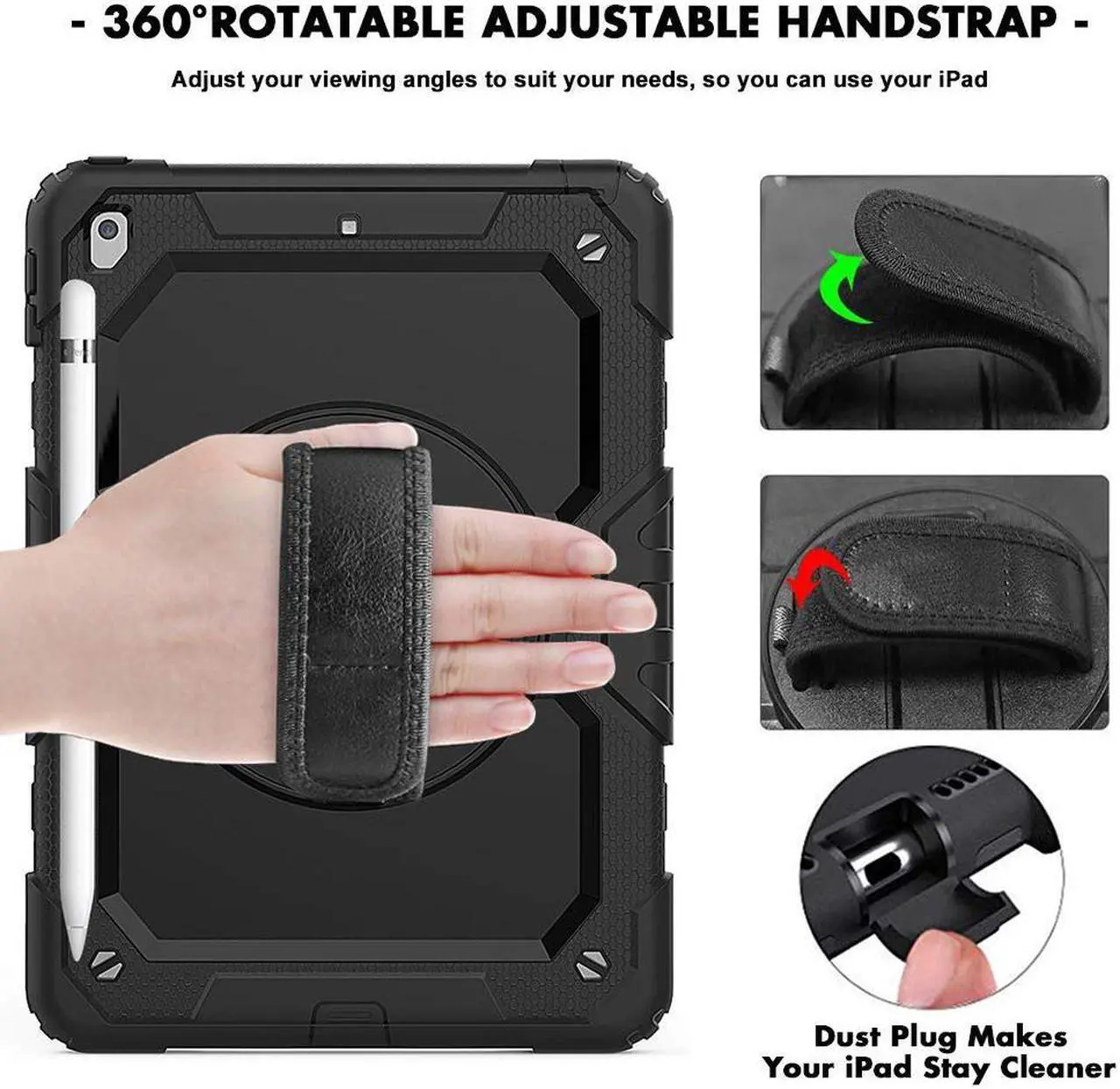 Alt view image 3 of 7 - New iPad 10.2 2019 Case [Built-in Screen Protector] 3 Layer Heavy Duty Shockproof Rugged Protective Cover with Hand and Shoulder Straps for iPad 7th Generation 2019 Case 10.2 inch