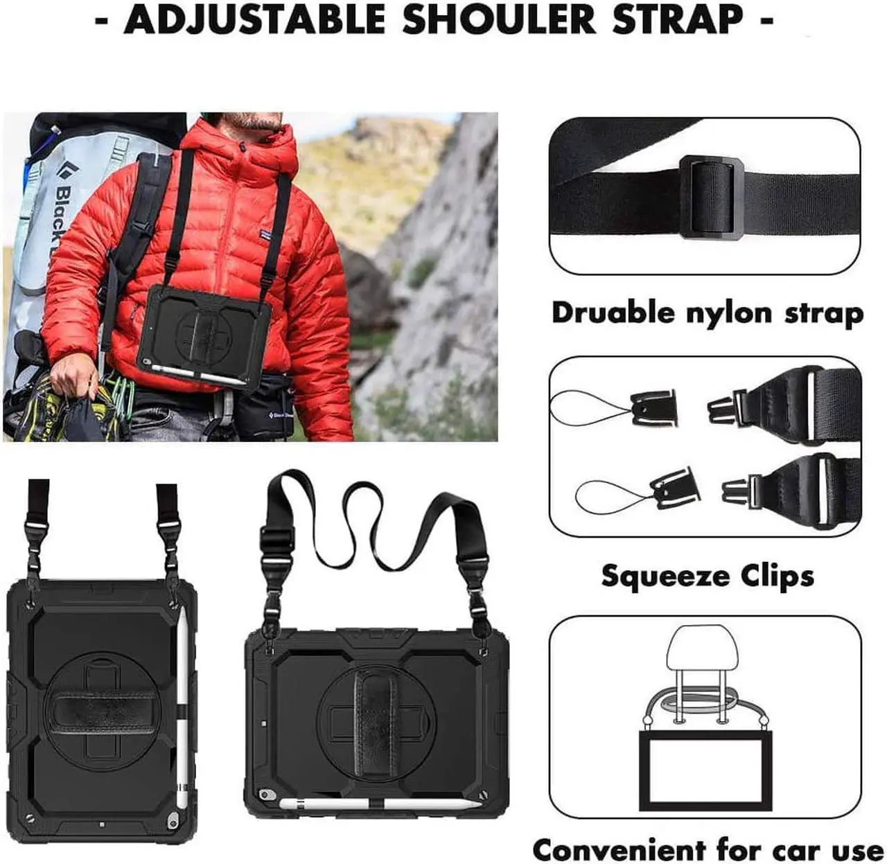 Alt view image 7 of 7 - New iPad 10.2 2019 Case [Built-in Screen Protector] 3 Layer Heavy Duty Shockproof Rugged Protective Cover with Hand and Shoulder Straps for iPad 7th Generation 2019 Case 10.2 inch