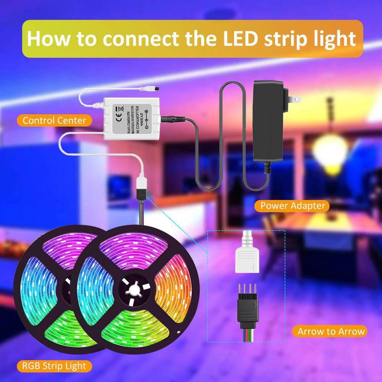 Alt view image 7 of 7 - Werleo LED Strip Lights 600 Led 32.8ft RGB 5050 LED Light Stripe 16 Color Changing 4 Modes Dimmable Led Stripe Lights with Remote 12V Stripe Light for Indoor and Outdoor Decoration