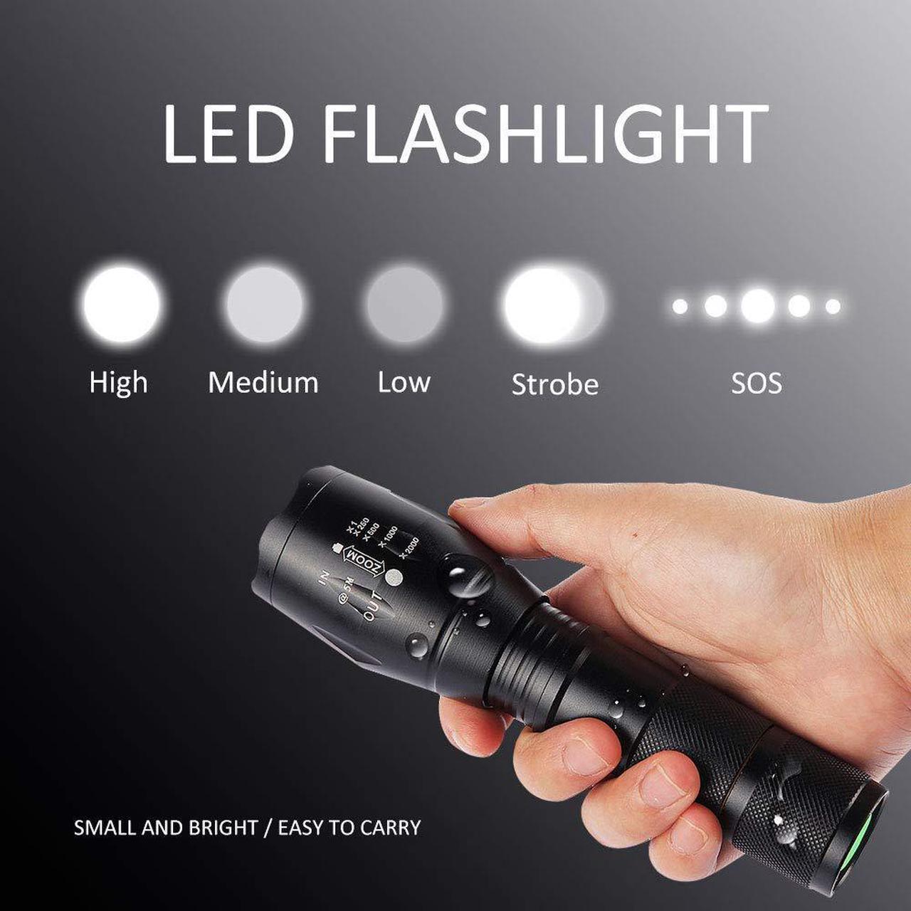 Alt view image 2 of 7 - LED Flashlight Tactical Flashlight 5 Lights Modes Ultra-bright Zoom Function and IP65 Waterproof Handheld Flashlights 18650 Bright Flashlight Perfect for Camping, Hiking & Daily Using