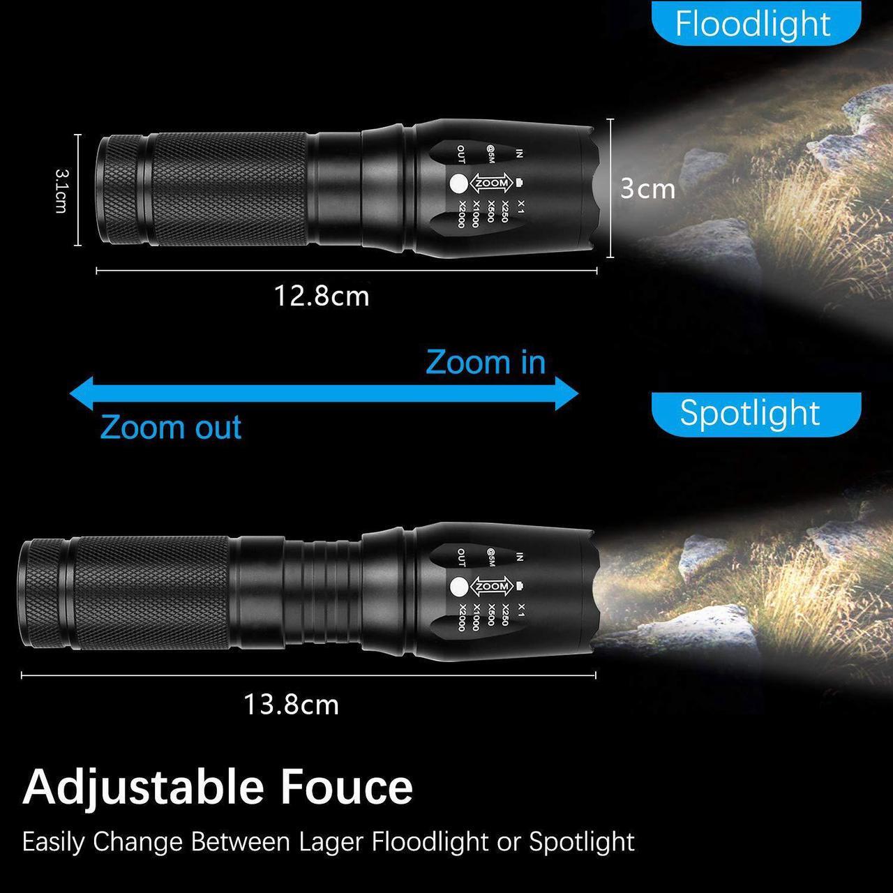 Alt view image 6 of 7 - LED Flashlight Tactical Flashlight 5 Lights Modes Ultra-bright Zoom Function and IP65 Waterproof Handheld Flashlights 18650 Bright Flashlight Perfect for Camping, Hiking & Daily Using