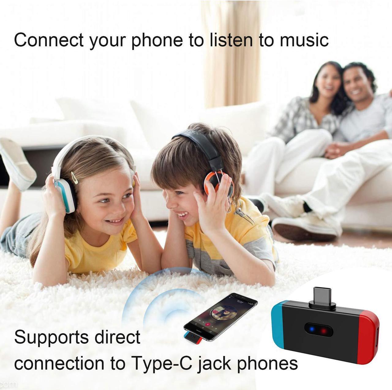 Alt view image 6 of 7 - Bluetooth 5.0 Audio Transmitter Adapter with USB C Plug & Play Pass-Through PD High Speed Charging Support in Game Voice Chat for Nintendo Switch Sony PS4