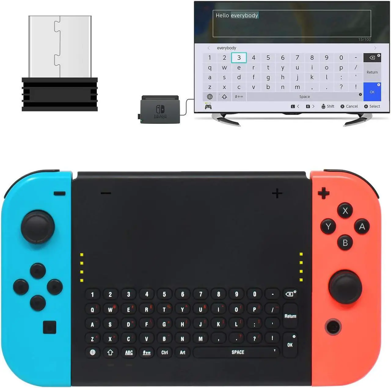 Alt view image 7 of 7 - Wireless Keyboard for Nintendo Switch Wireless Gamepad Chatpad Message Keyboard for Nintendo Switch 2.4G USB Rechargable Handheld Remote Control Keyboard for Nintendo Switch with a 2.4G Receiver