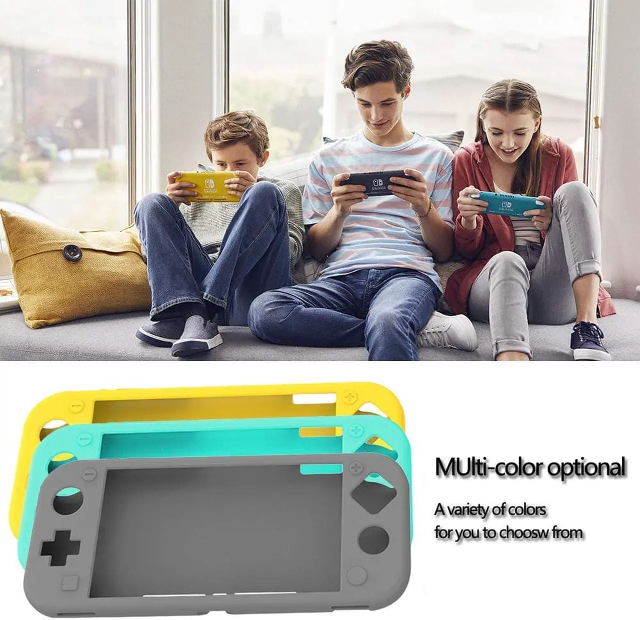 Alt view image 6 of 7 - Silicone Case for Nintendo Switch Lite Soft Cover for Nintendo Switch Lite with Tempered Glass Screen Protector