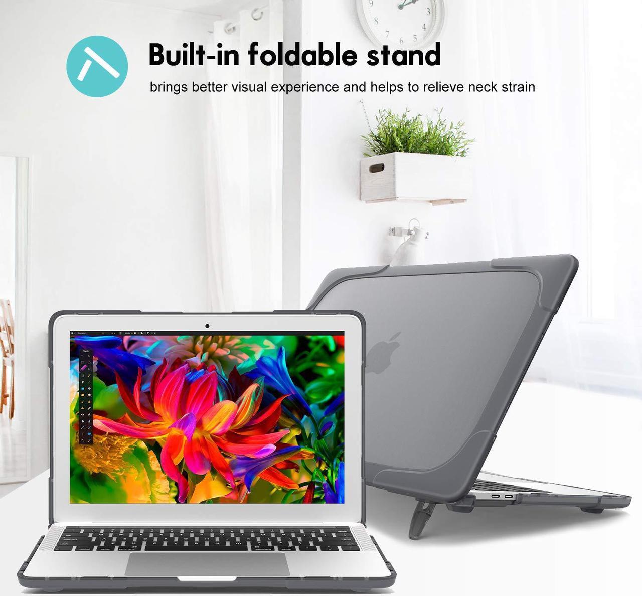 Alt view image 3 of 7 - MacBook Air 13 Inch Case 2019 2018 Release A1932 Heavy Duty Slim Hard Shell Dual Layer Protective Cover with Fold Kickstand for Apple MacBook Air 13 Retina with Touch ID