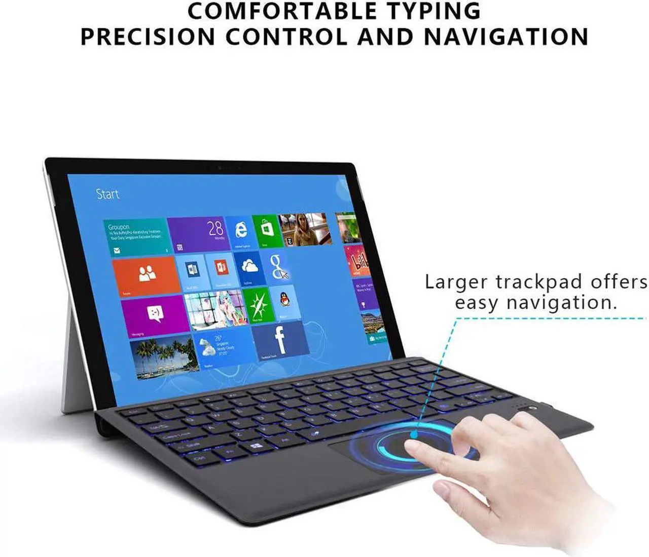 Alt view image 6 of 7 - Type Cover for Microsoft Surface Pro 7 / Surface Pro 6 / Surface Pro 5 2017 / Surface Pro 4 / Surface Pro 3 2014 Detachable Bluetooth Wireless Keyboard with Touchpad and  7-Color LED Backlit