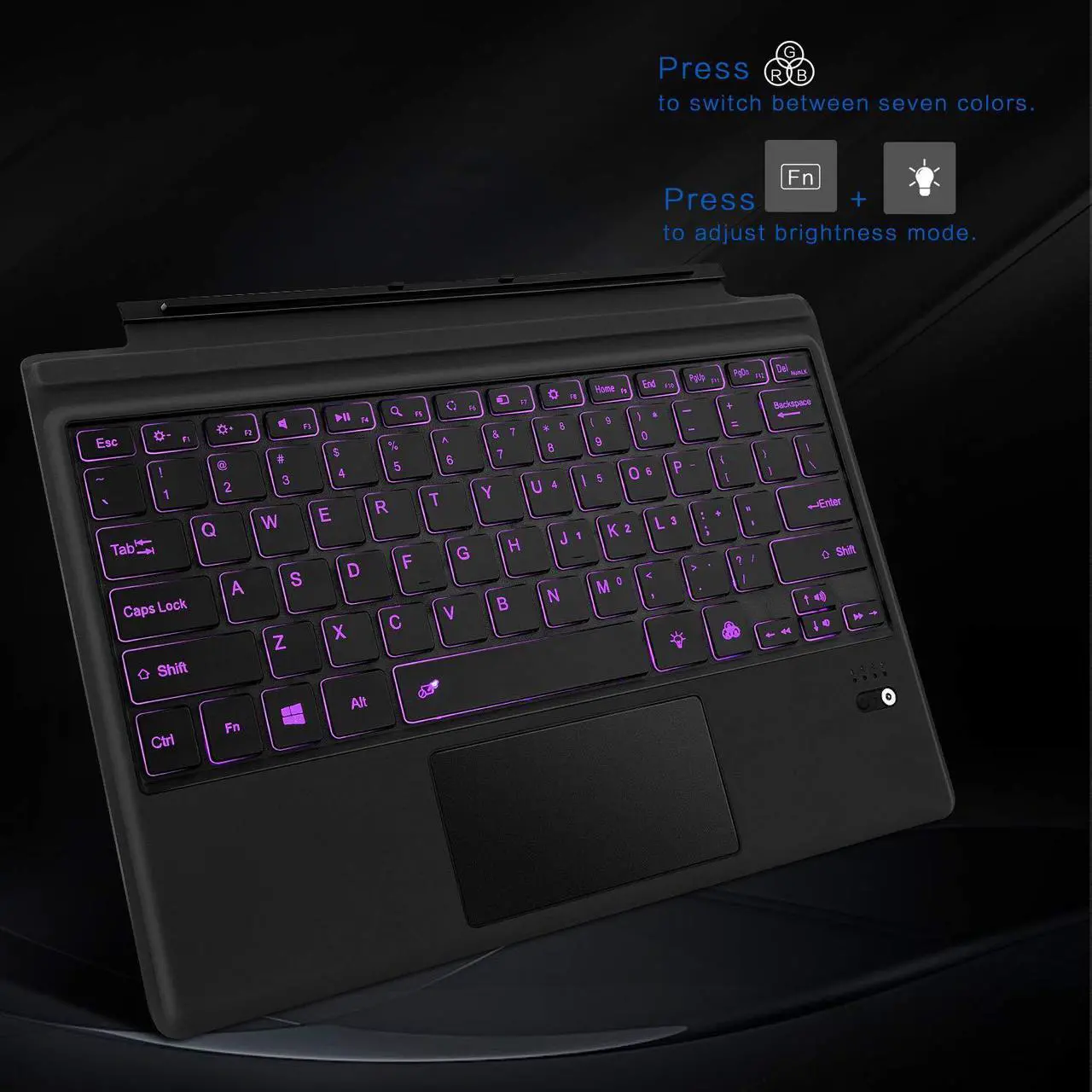 Alt view image 3 of 7 - Type Cover for Microsoft Surface Pro 7 / Surface Pro 6 / Surface Pro 5 2017 / Surface Pro 4 / Surface Pro 3 2014 Detachable Bluetooth Wireless Keyboard with Touchpad and  7-Color LED Backlit