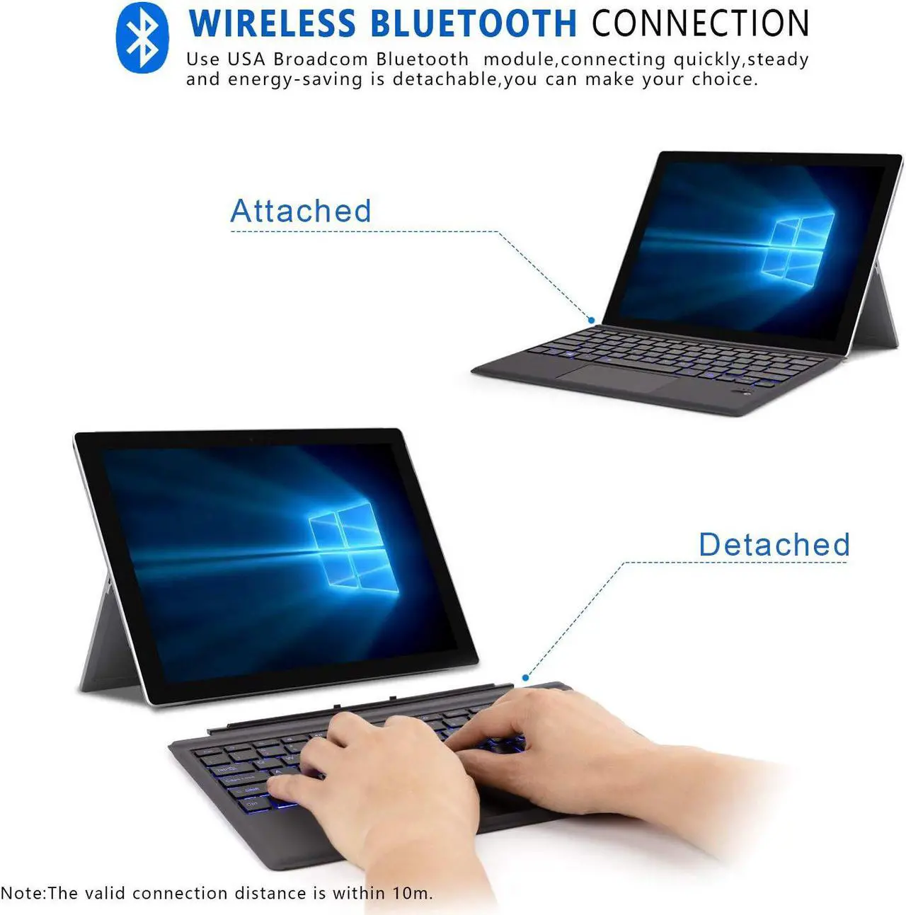 Alt view image 4 of 7 - Type Cover for Microsoft Surface Pro 7 / Surface Pro 6 / Surface Pro 5 2017 / Surface Pro 4 / Surface Pro 3 2014 Detachable Bluetooth Wireless Keyboard with Touchpad and  7-Color LED Backlit