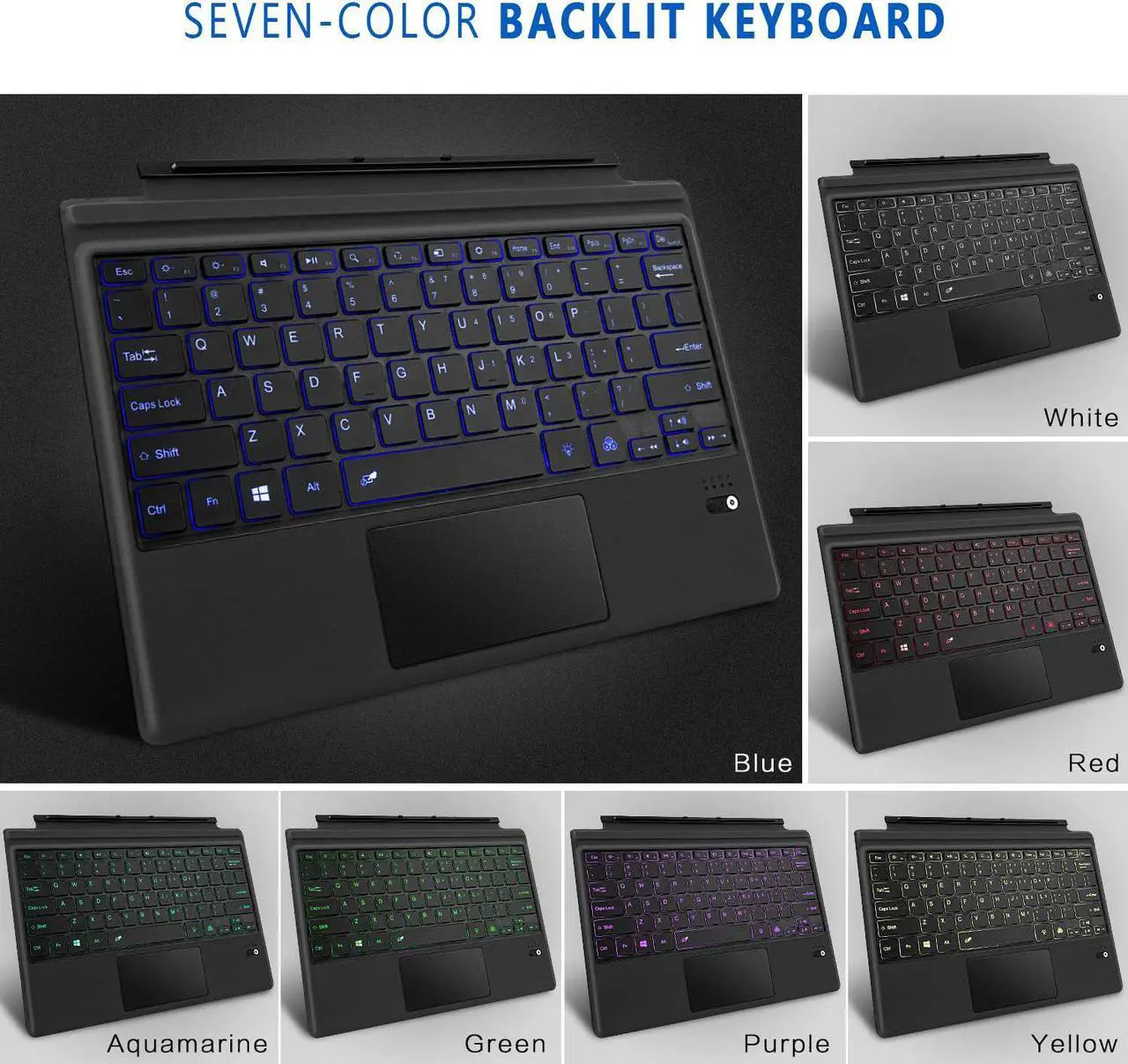 Alt view image 2 of 7 - Type Cover for Microsoft Surface Pro 7 / Surface Pro 6 / Surface Pro 5 2017 / Surface Pro 4 / Surface Pro 3 2014 Detachable Bluetooth Wireless Keyboard with Touchpad and  7-Color LED Backlit
