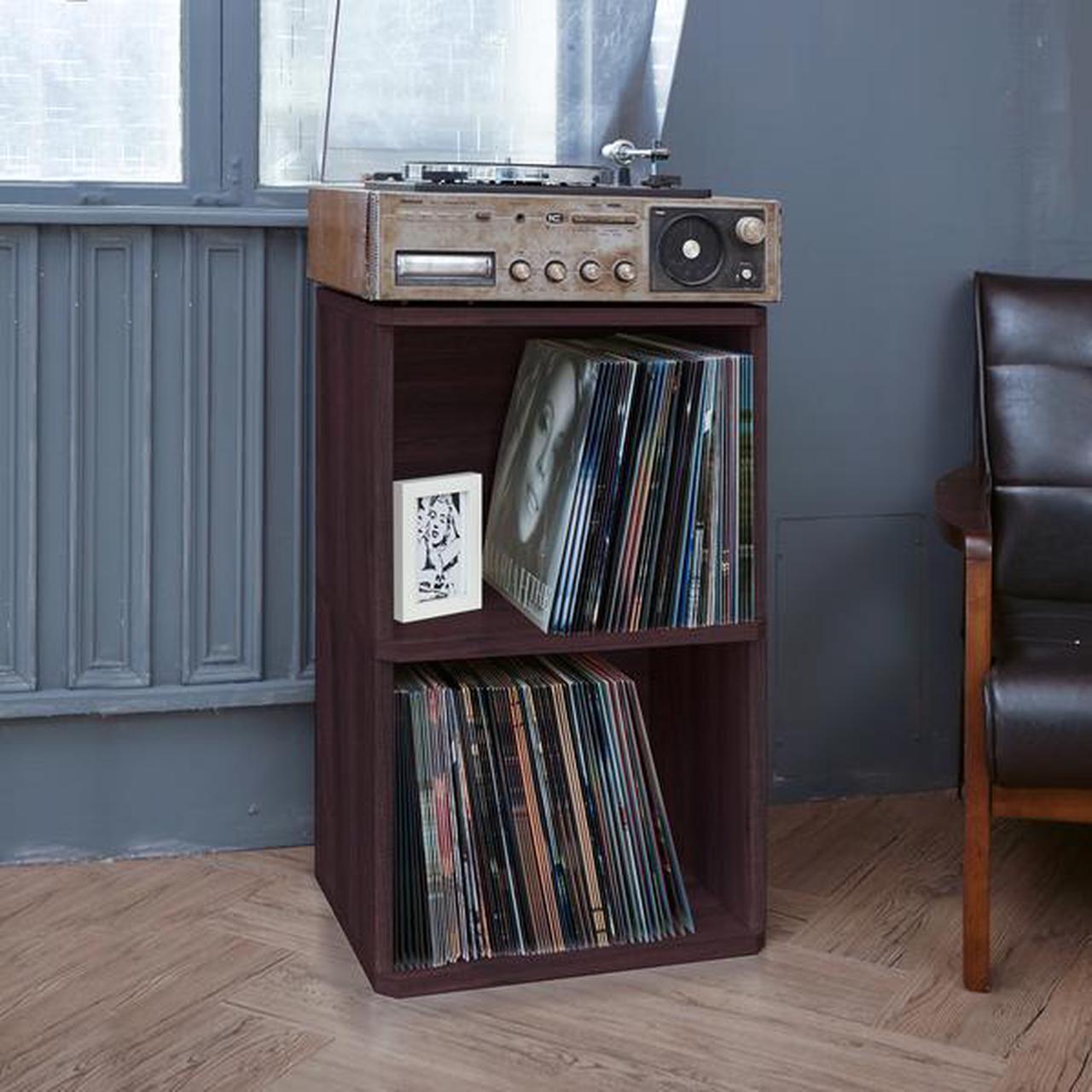 Main image of Way Basics 29.1"H 2-Shelf Vinyl Record Storage Cube And LP Record Album Modern Eco Shelf, Espresso Wood Grain - Lifetime Guarantee