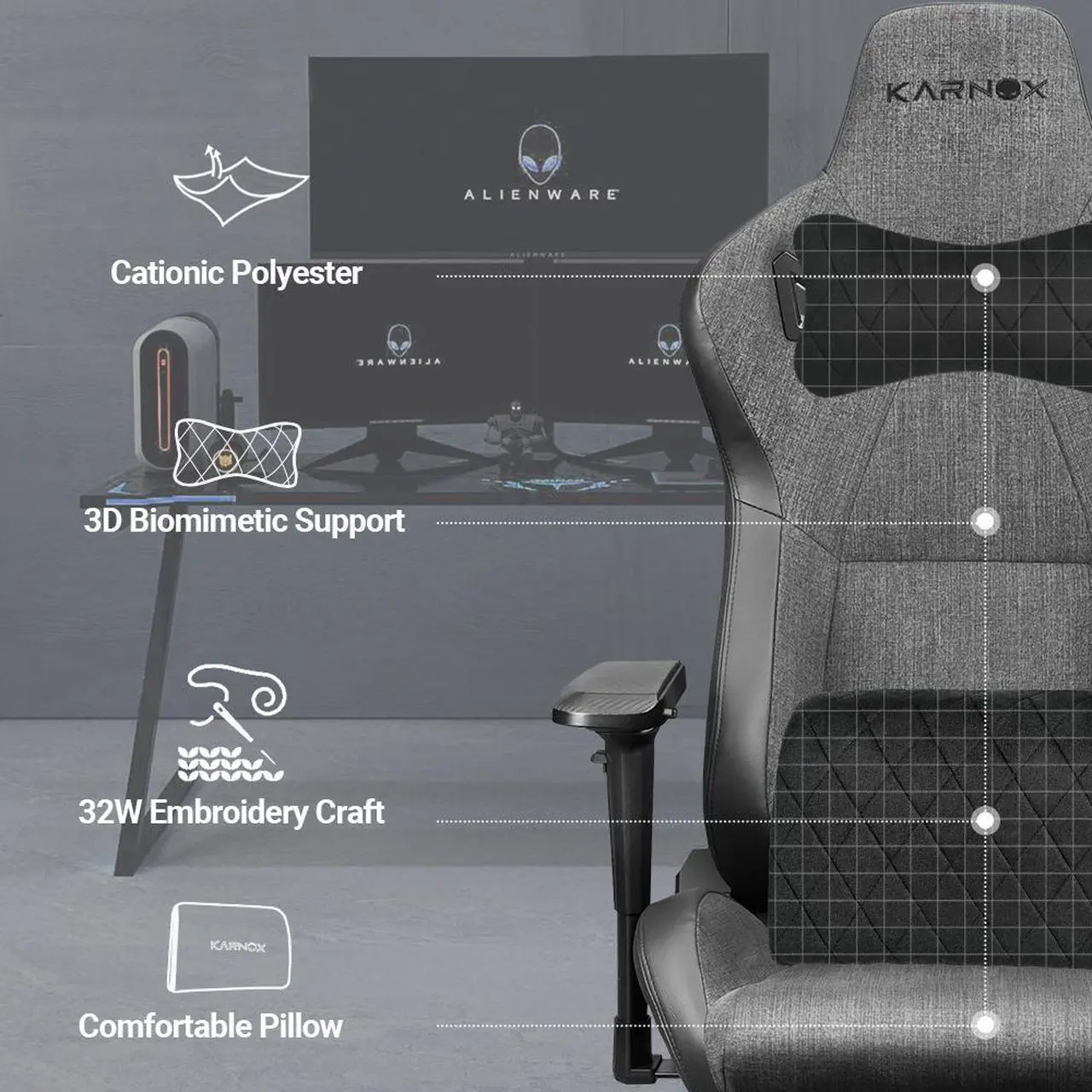 Alt view image 6 of 7 - KARNOX Game Chair Fabric Office Chairs with Pocket Spring Cushion and High-Back Recliner High Back Ergonomic Computer Chair with Lumbar Support Task Gamer Chair Black