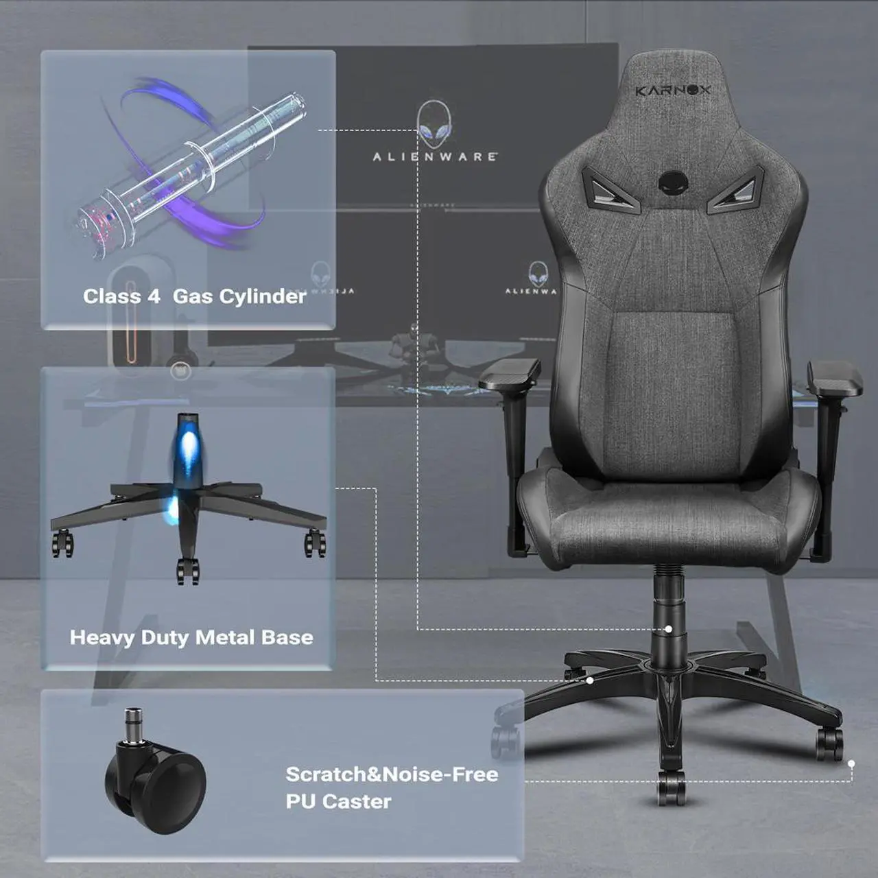 Alt view image 3 of 7 - KARNOX Game Chair Fabric Office Chairs with Pocket Spring Cushion and High-Back Recliner High Back Ergonomic Computer Chair with Lumbar Support Task Gamer Chair Black