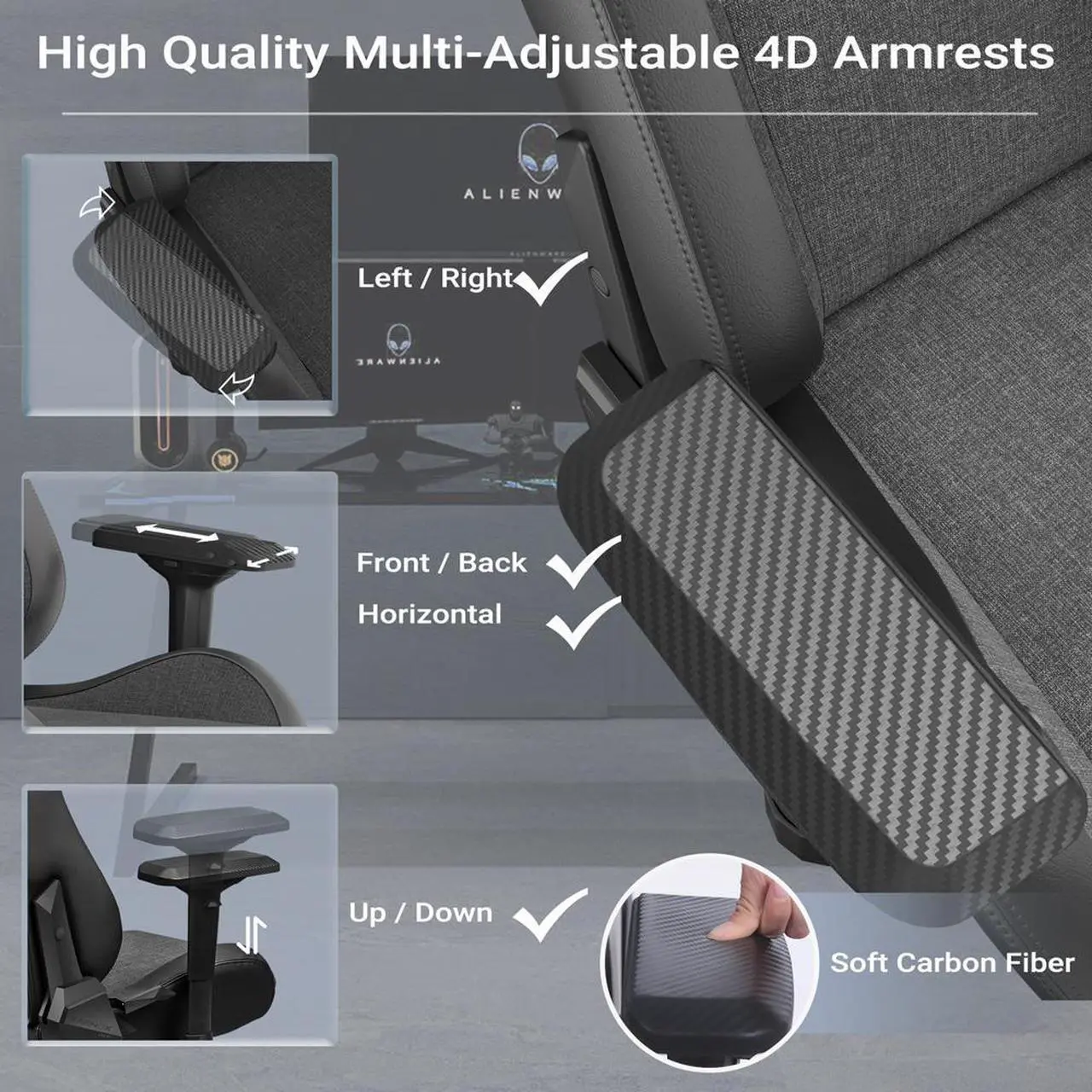 Alt view image 2 of 7 - KARNOX Game Chair Fabric Office Chairs with Pocket Spring Cushion and High-Back Recliner High Back Ergonomic Computer Chair with Lumbar Support Task Gamer Chair Black