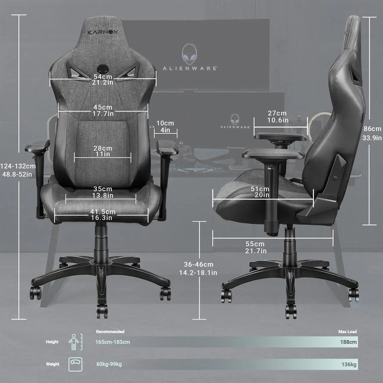 Alt view image 5 of 7 - KARNOX Game Chair Fabric Office Chairs with Pocket Spring Cushion and High-Back Recliner High Back Ergonomic Computer Chair with Lumbar Support Task Gamer Chair Black