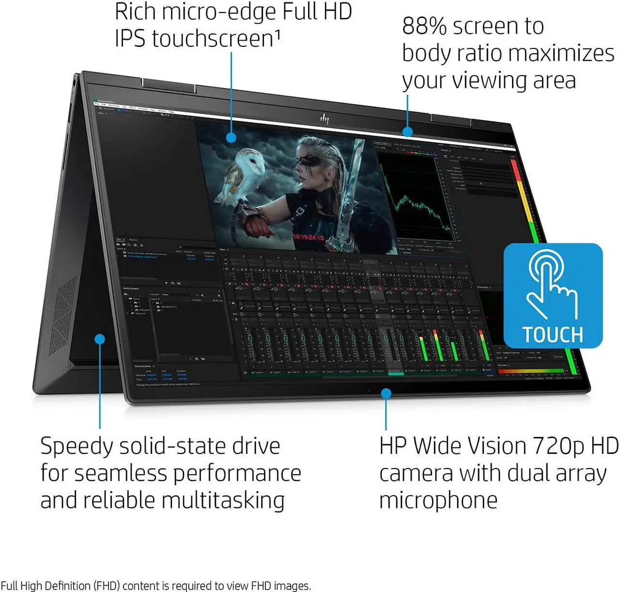 Alt view image 3 of 7 - HP ENVY x360 15.6" 2-in-1 IPS FHD Touchscreen Custmized Laptop | AMD Ryzen 7 5700U(Beats Intel i7-1065G7) | 32GB DDR4 RAM 1024GB  SSD | Fingerprint reader | Backlit KB | WiFi 6 | Win 10 Home | Black