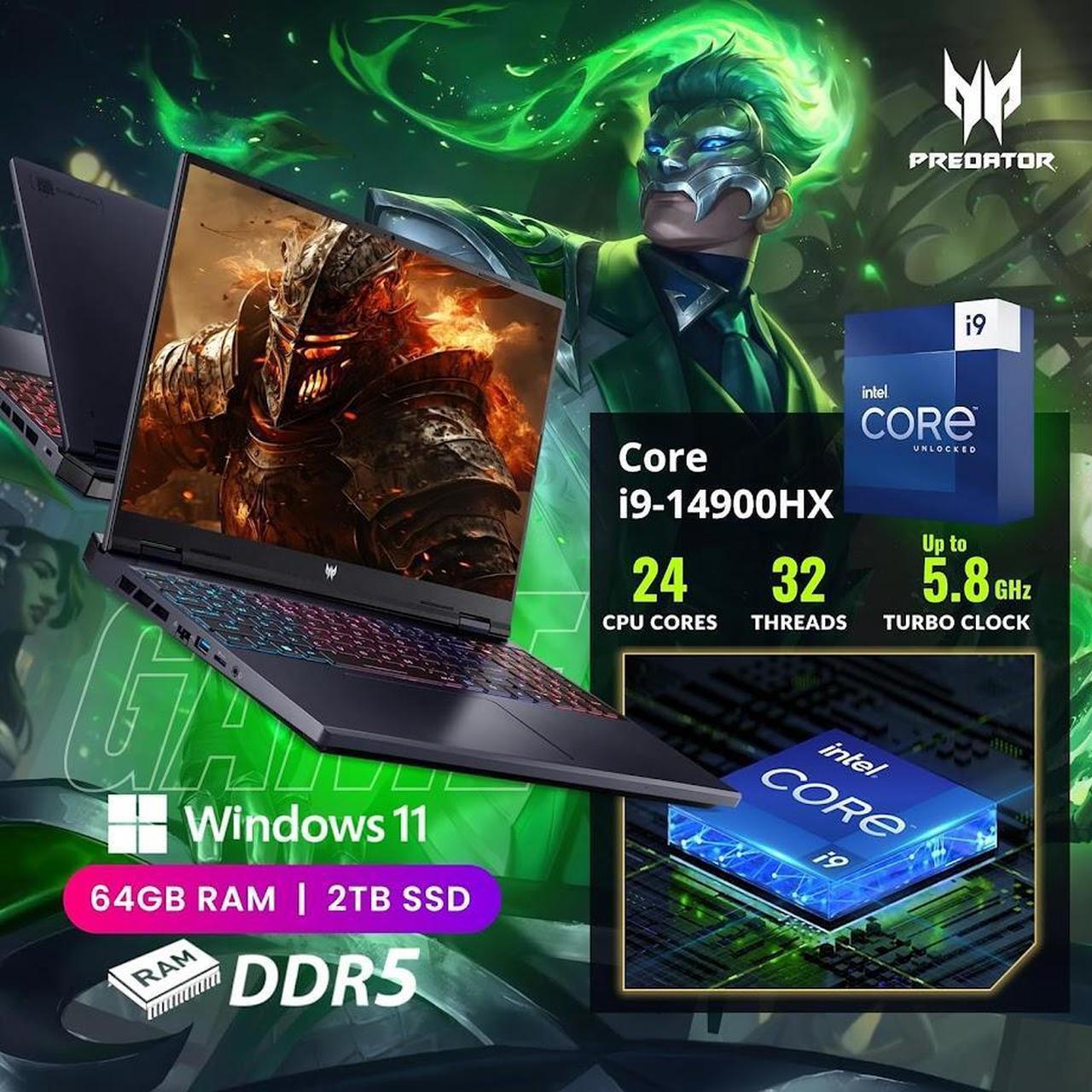 Alt view image 5 of 6 - Acer Predator Helios Neo Gaming Laptop, 16" 165Hz WUXGA IPS Display, Intel 24 Core i9-14900HX(Up to 5.80 GHz), 32GB DDR5 1TB SSD, GeForce RTX 4060, RGB Backlit KB, Copilot AI Laptop, Win11 Pro
