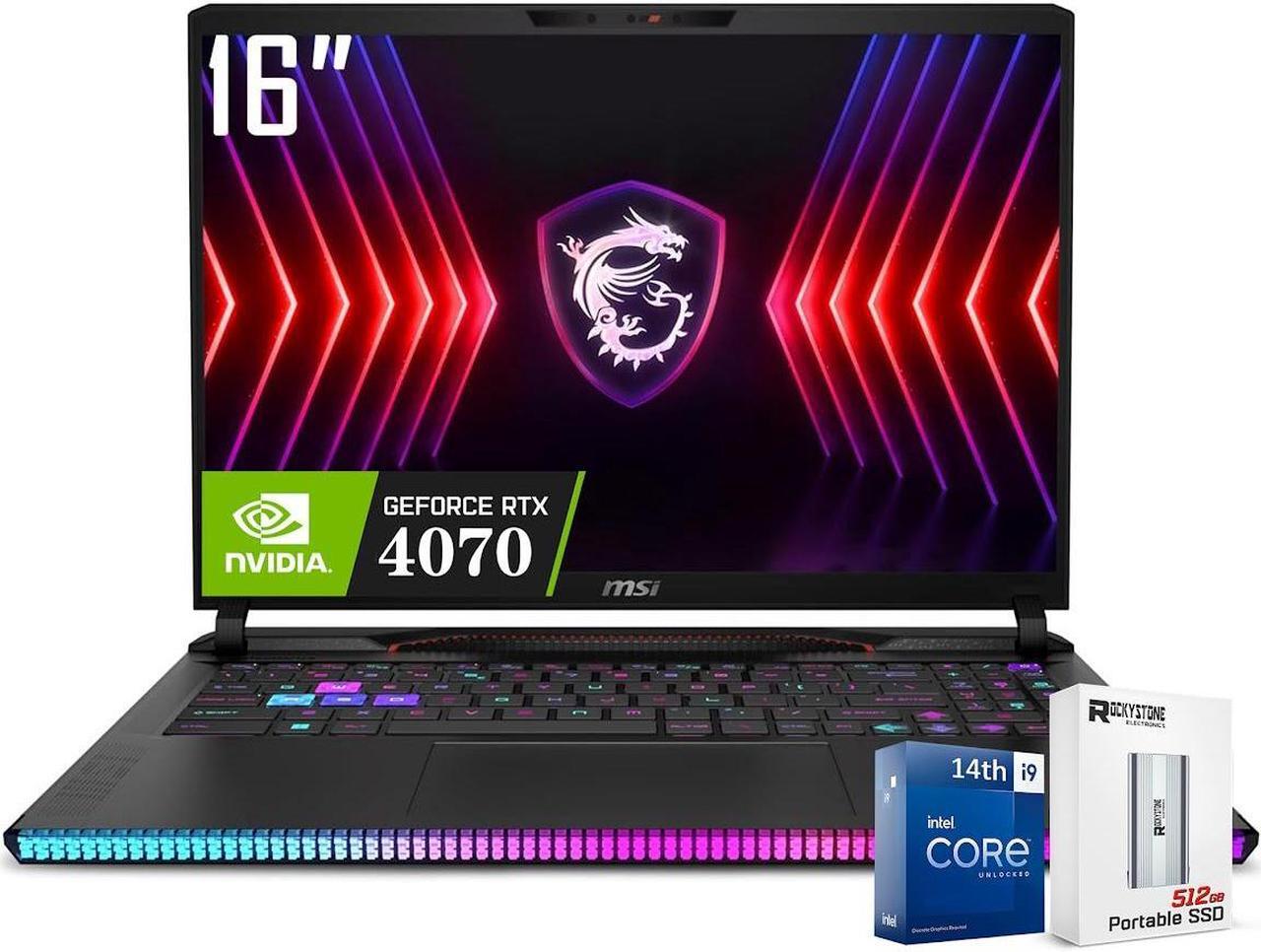Main image of MSI Raider GE68HX Gaming Laptop, 16" FHD+ 144Hz Display, Intel 24 Core i9-14900HX(Up to 5.8 GHz), GeForce RTX 4070, 32GB DDR5 1TB SSD, Thunderbolt 4, Wi-Fi 7, RGB Keyboard, With 512GB SSD, Win11 Home