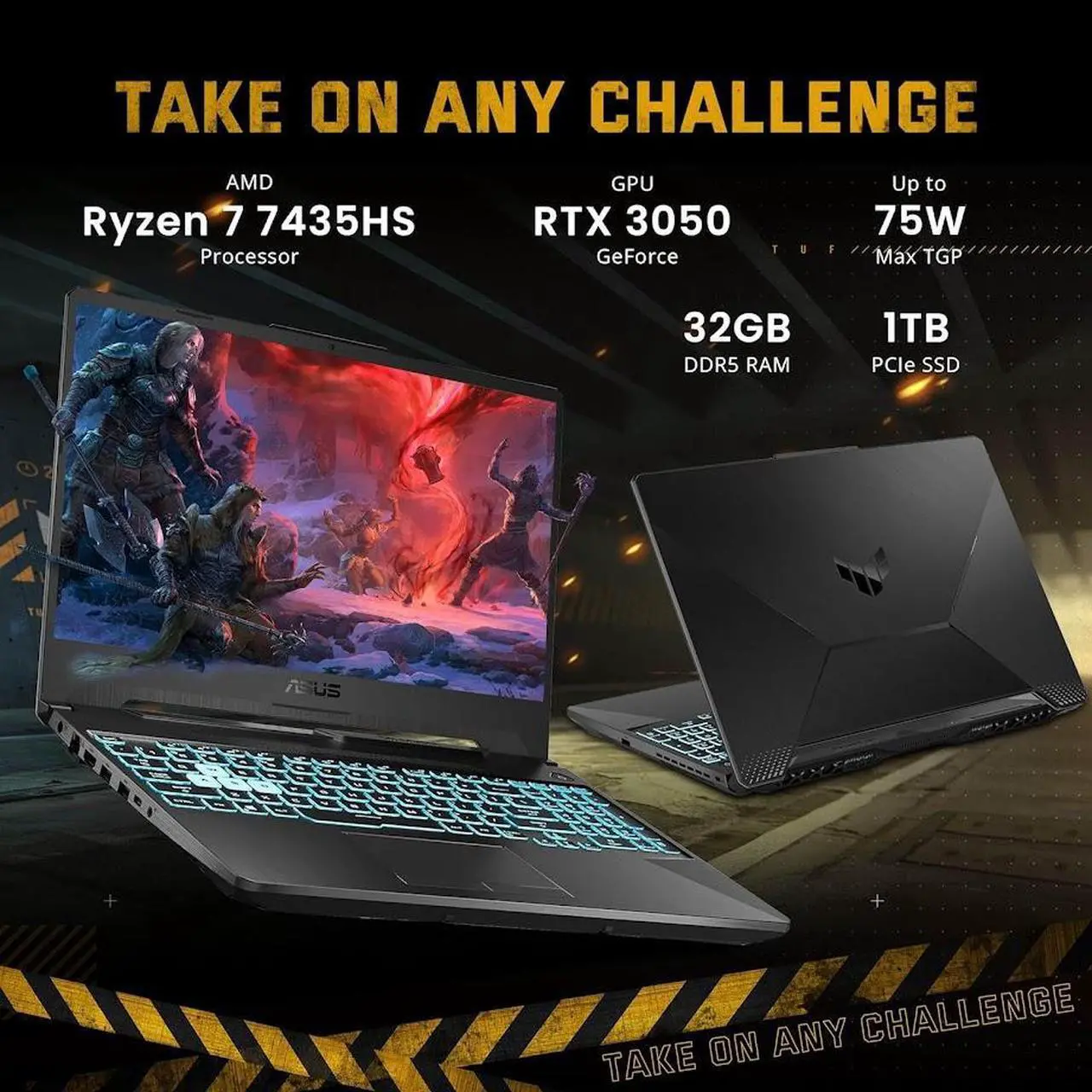Alt view image 2 of 7 - ASUS TUF A15 Gaming Laptop, 15.6" FHD 144Hz Display, AMD Ryzen 7-7435HS(Beat Intel Core i7-12650H) up to 4.5 GHz, NVIDIA GeForce RTX 3050, 64GB DDR5 RAM, 1TB SSD, Backlit KB, Wi-Fi 6, RJ45, Win11 Home