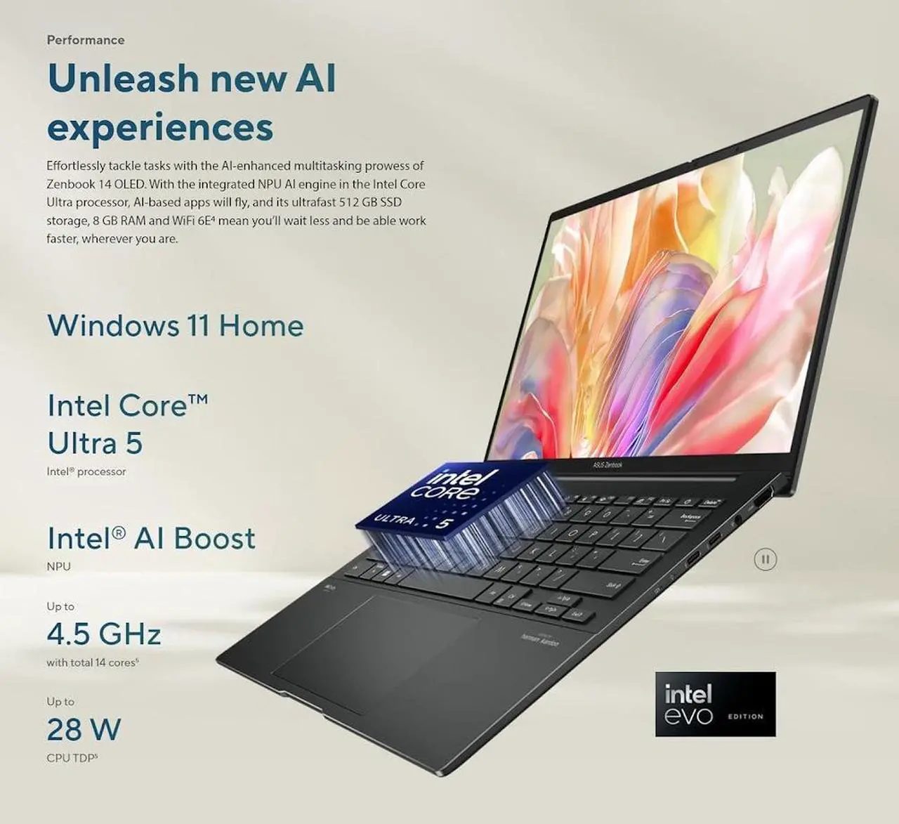 Alt view image 2 of 7 - ASUS Zenbook 14" OLED Business Laptop, WUXGA Touchscreen Display (500nits, 100% DCI-P3) Intel EVO 14-core Ultra 5 125H, 8GB LPDDR5 2TB SSD, Backlit Keyboard, Thunderbolt 4, AI Copolit, Win11 Home