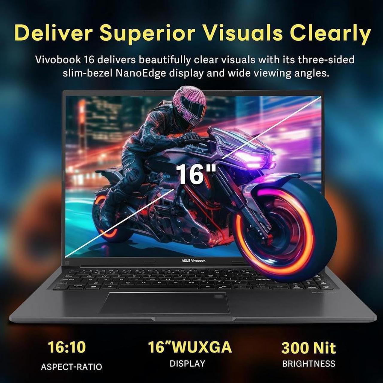 Alt view image 2 of 7 - ASUS Vivobook 16 Business Laptop, 16" WUXGA IPS 16:10 300 Nit Display, Intel 10-Core i7-1355U(Up to 5.0GHz), 16GB RAM 1TB SSD, Intel Iris Xe Graphics, Bluetooth 5.1, Backlit KB, Win11 Pro